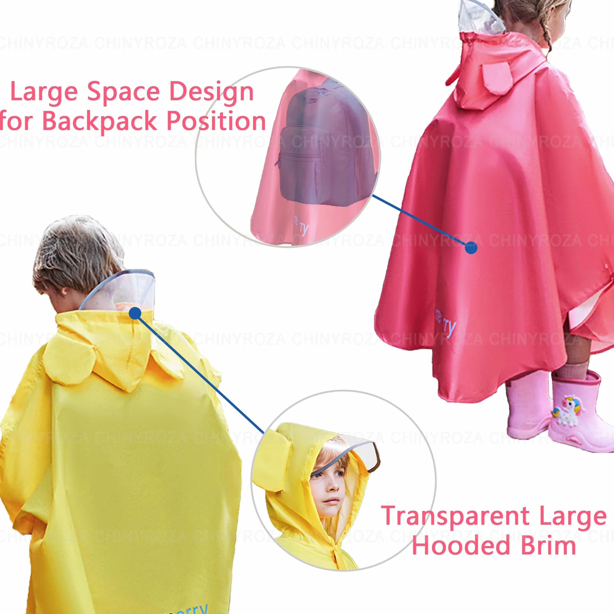 Chubasquero Niño Niña Poncho Impermeable Capa de Lluvia Niño Plegable Portátil con Bolsa Poncho Infantil Lluvia Chubasquero 100% Impermeable y Transpirable para Niños de 75-155 cm
