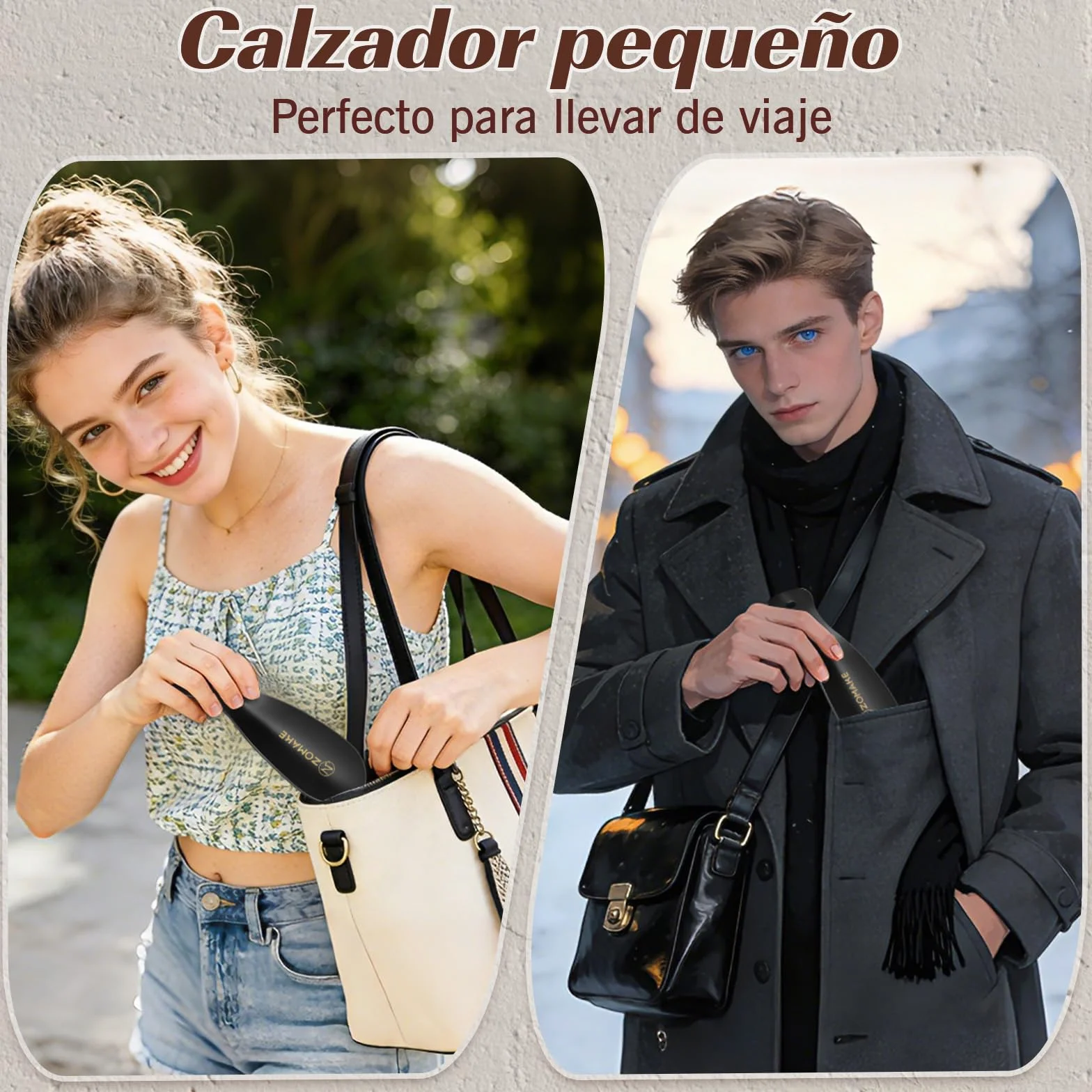 ZOMAKE Calzador de Zapatos Metalico 42cm Acero Inoxidable Negro para Personas Mayores Correa Cuero 2 Piezas