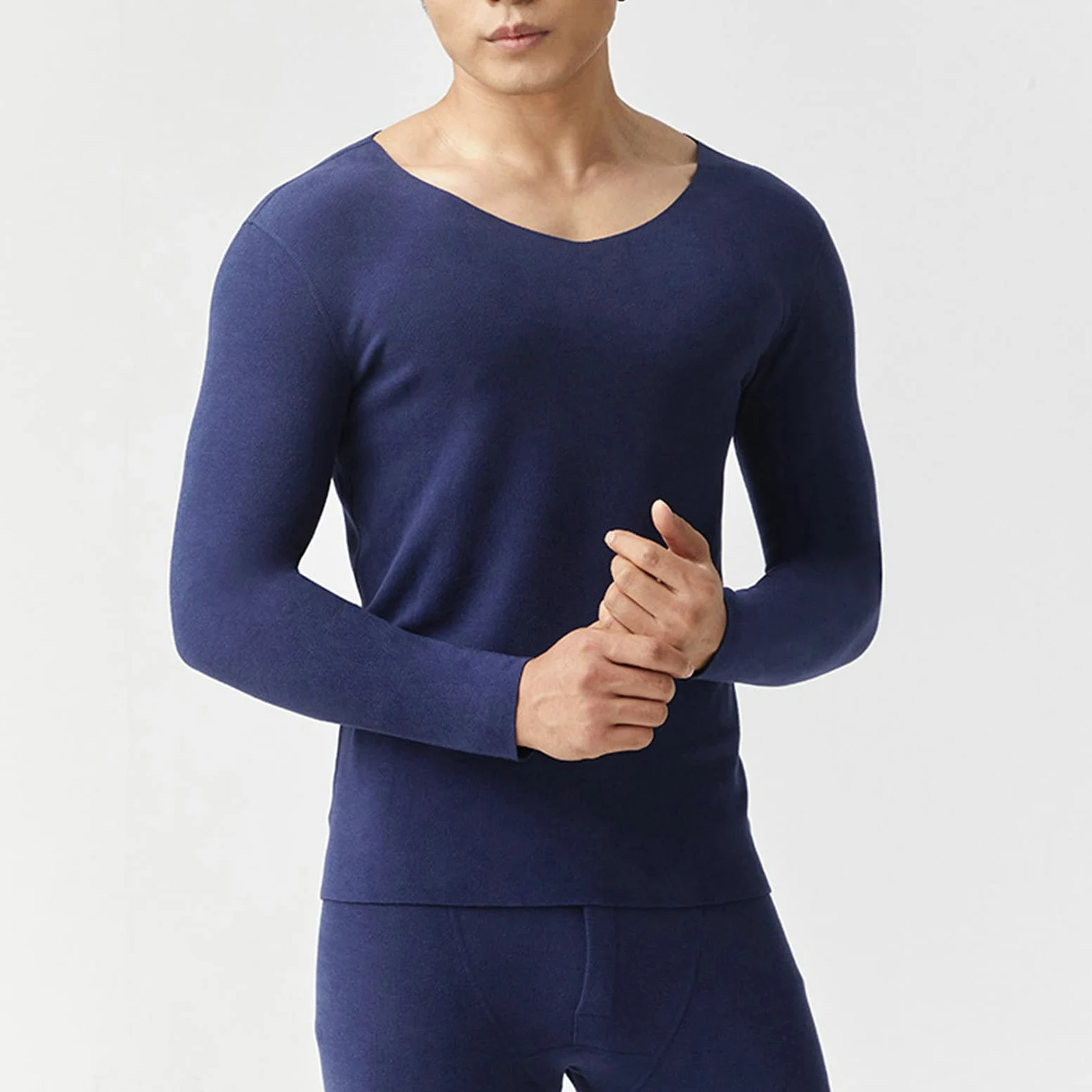 Daesar - Conjunto Ropa Interior Hombre,Ropa Interior Térmica de Poliéster Termica Hombre Manga Larga Azul Marino