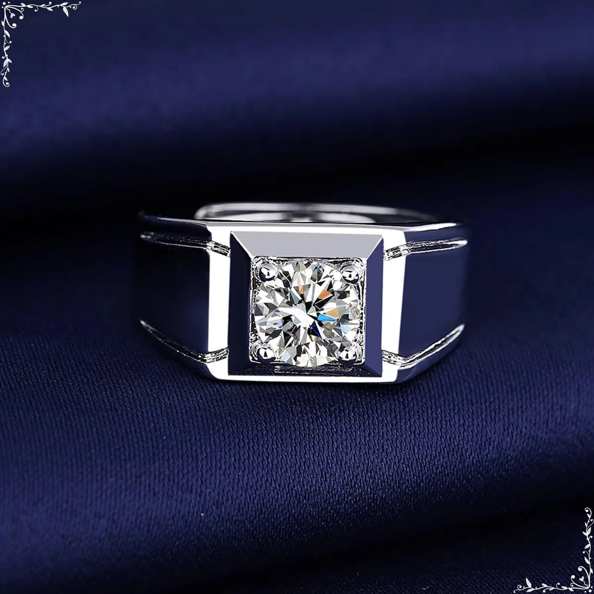 Wycian Anillos de boda para hombre, anillo de plata de 18 quilates, oro blanco de 18 quilates, moissanita, talla 54 (17,2), clásico para lesbianas, graduación grabada