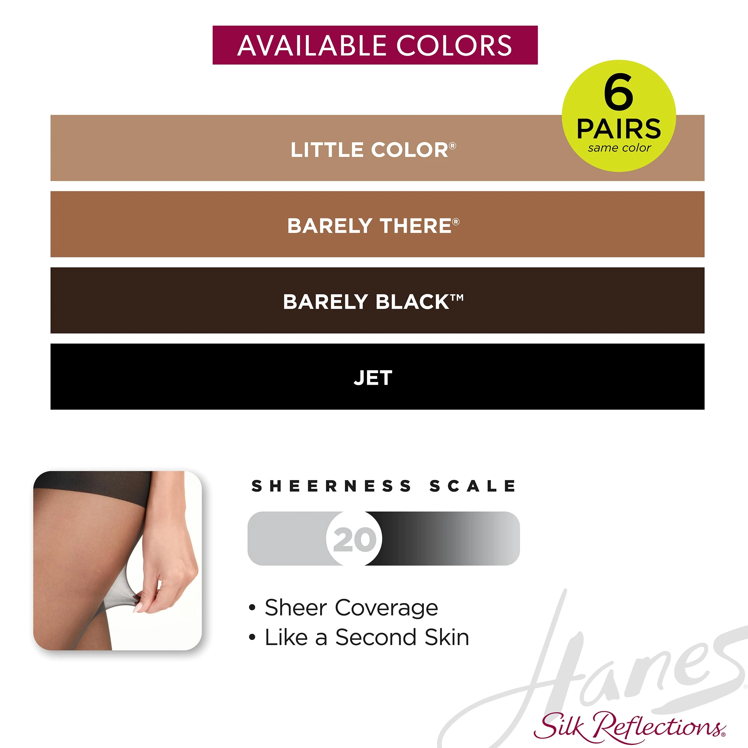 Hanes Women's Control Top Reinforced Toe Pantyhose 6-Pack