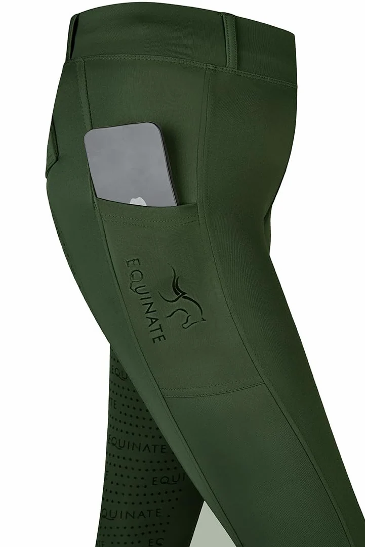 Equinate Leggings de equitación para mujer Myla, cómodos pantalones de equitación con ribete completo, para teléfono móvil y trabillas para cinturón, transpirables, elásticos, antideslizantes