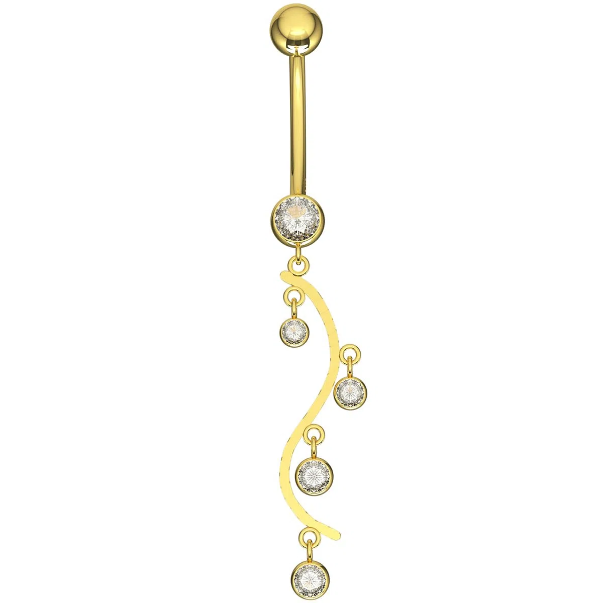 Piercing para el ombligo de oro amarillo macizo de 14 quilates con circonita cúbica y rama floral, joyería para el ombligo de 14 quilates, calibre 14, 14 Gauge - 12mm Length, Circonia