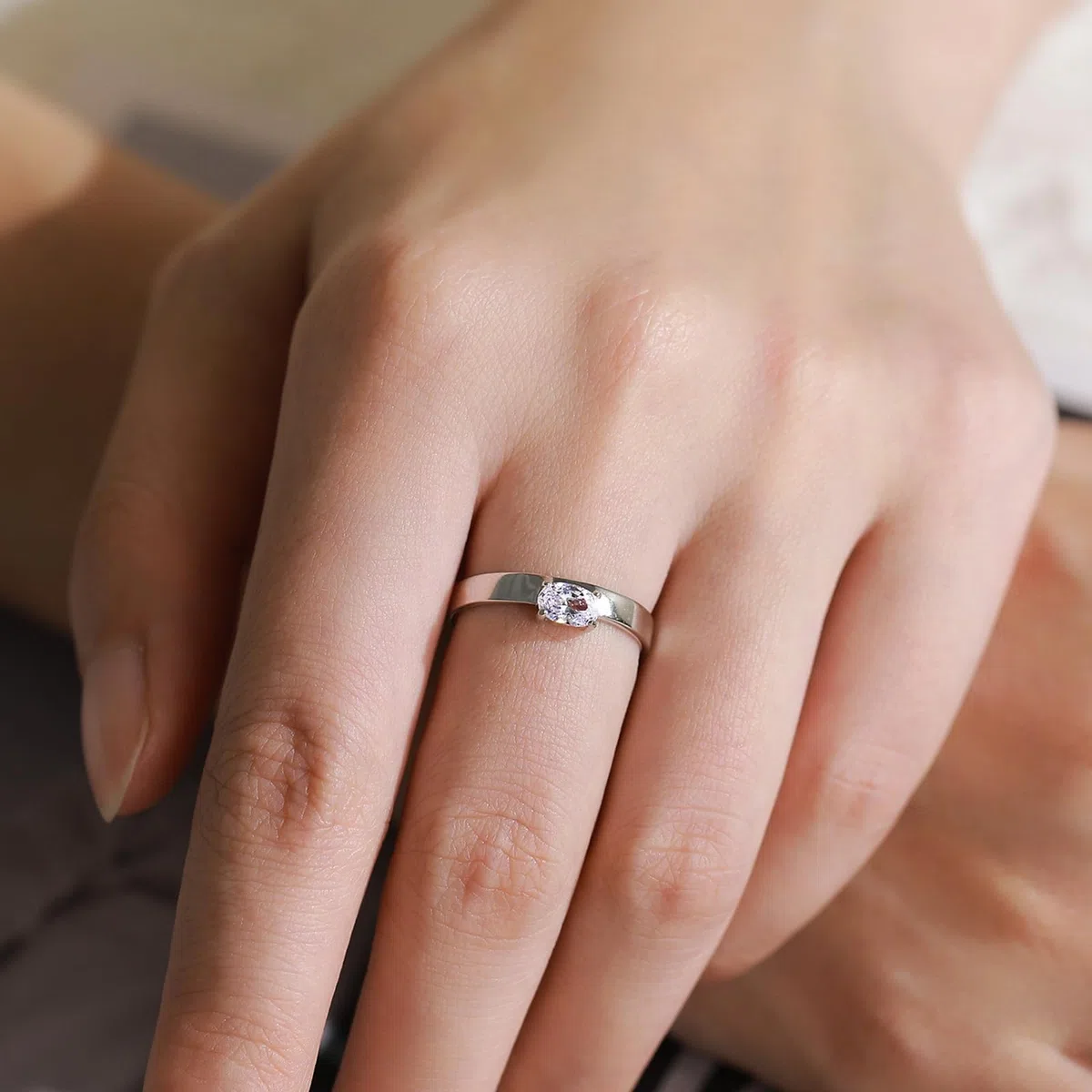 Anillo de oro blanco, diamante cultivado en laboratorio de 0,5 quilates, anillos de compromiso, anillos de oro auténtico, alianzas solitarias para mujer