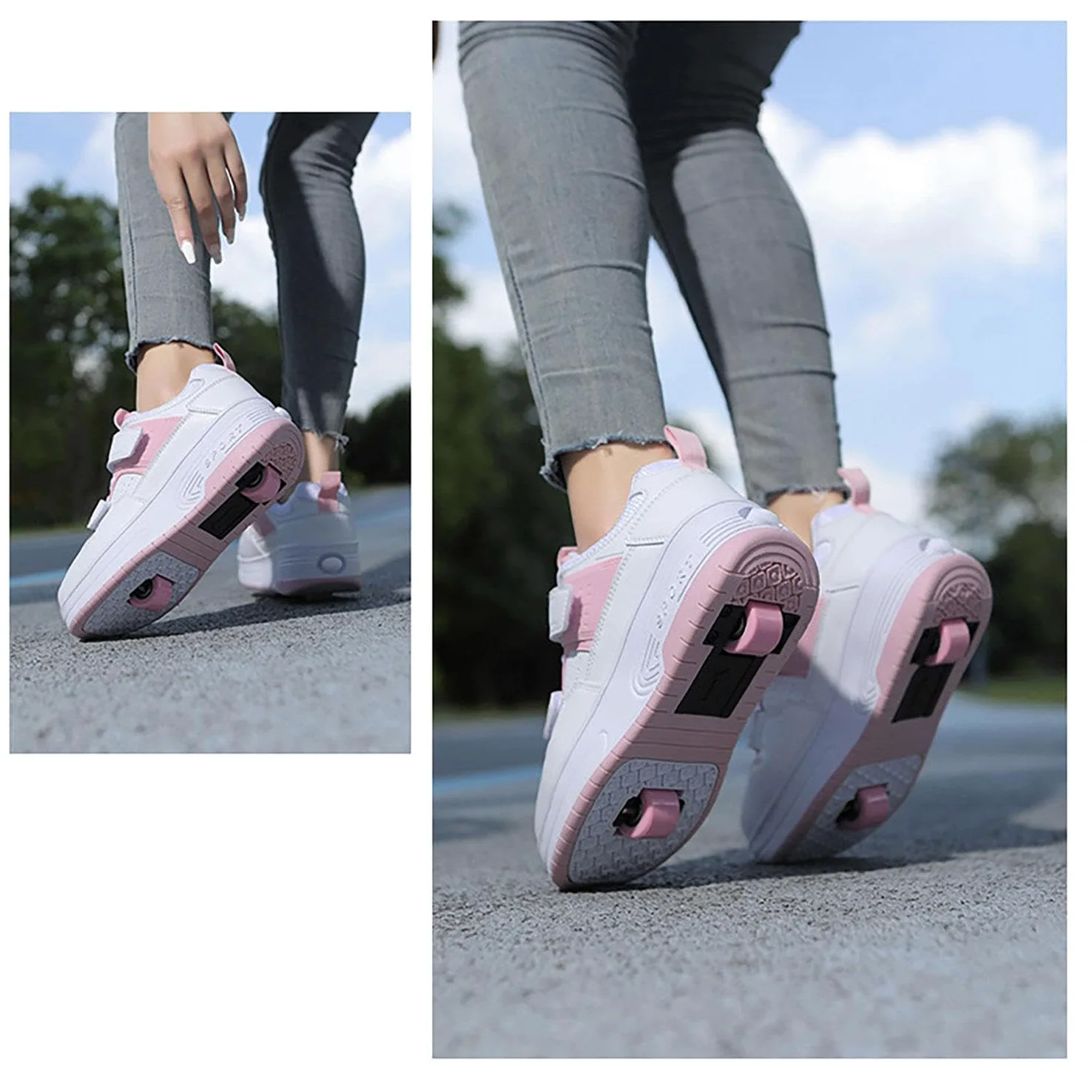 Zapatos con Ruedas para niños niña niño Patines Patines al Aire Libre Zapatillas de Deporte Zapatillas de Skate Zapatos Deportivos,Pink-38 EU