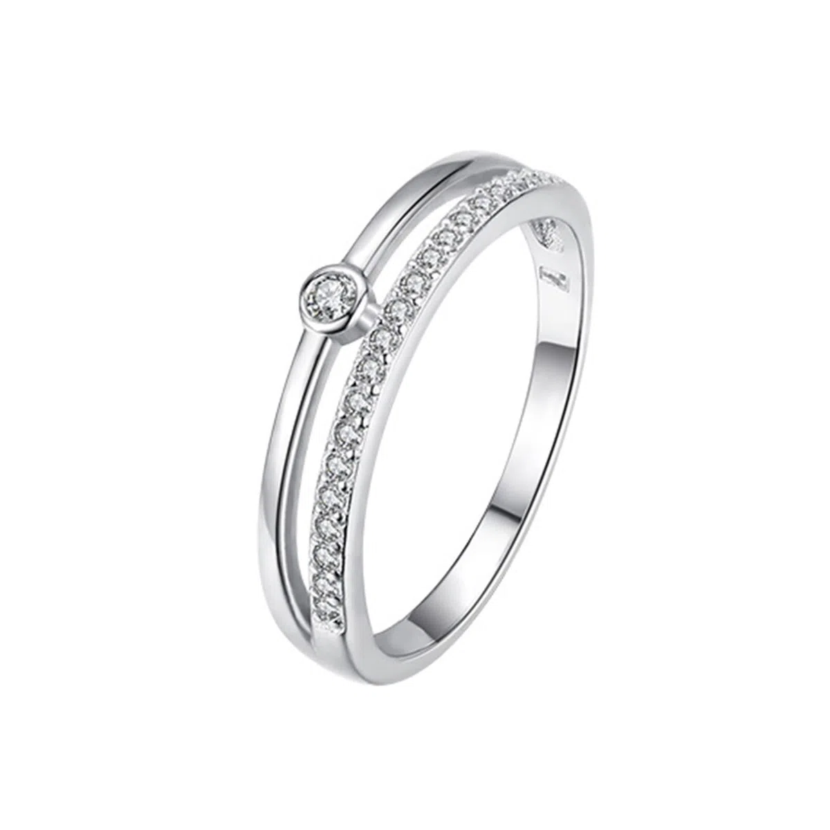 Anillo de oro blanco 9 K/14 K, alianzas de compromiso redondo con moissanita blanca promesa regalos para mujer