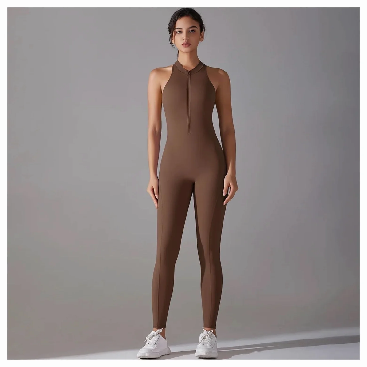 Mono de yoga sin espalda Mono Deportivo Sin Espalda For Mujer, Con Fruncido, Cremallera, For Yoga, Gimnasio, Mangas, For Entrenamiento, De Una Pieza Para Entrenamiento