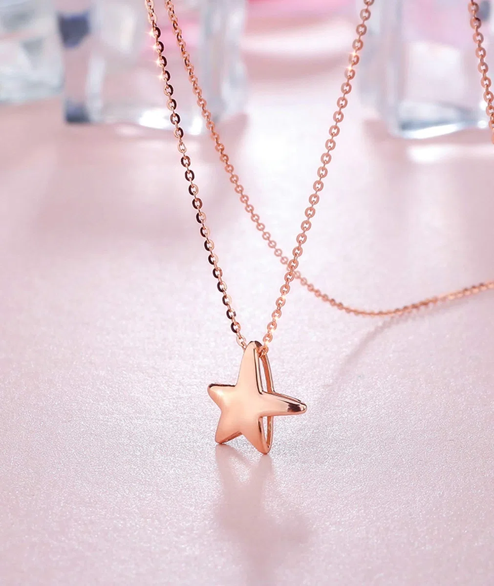 Collar de Oro Rosa de 18 Quilates para Mujer, Collar de Boda con Estrella de mar para Novias, 18 Pulgadas
