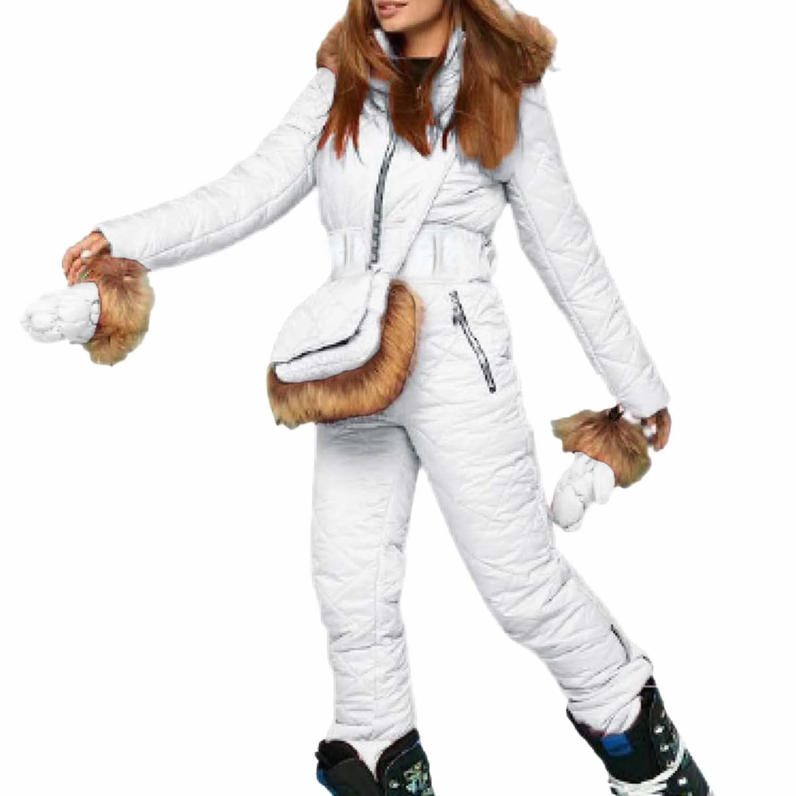 Overol de esquí con cremallera para mujer, traje de nieve impermeable de una pieza