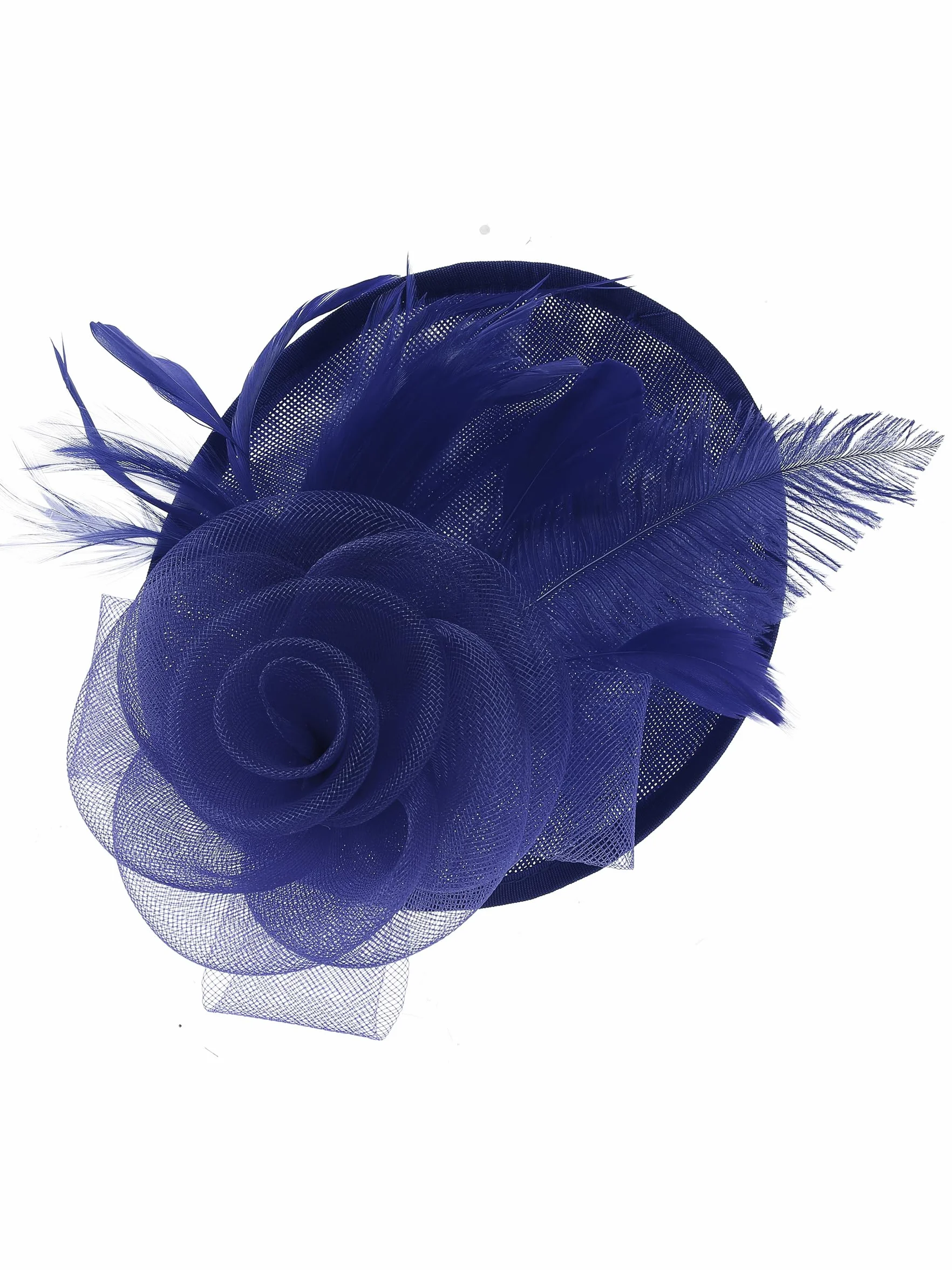 BABEYOND Tocado de mujer con plumas y flores de malla, elegante gorro con clip para el pelo para bodas, día de carrera de damas, fiesta de cóctel