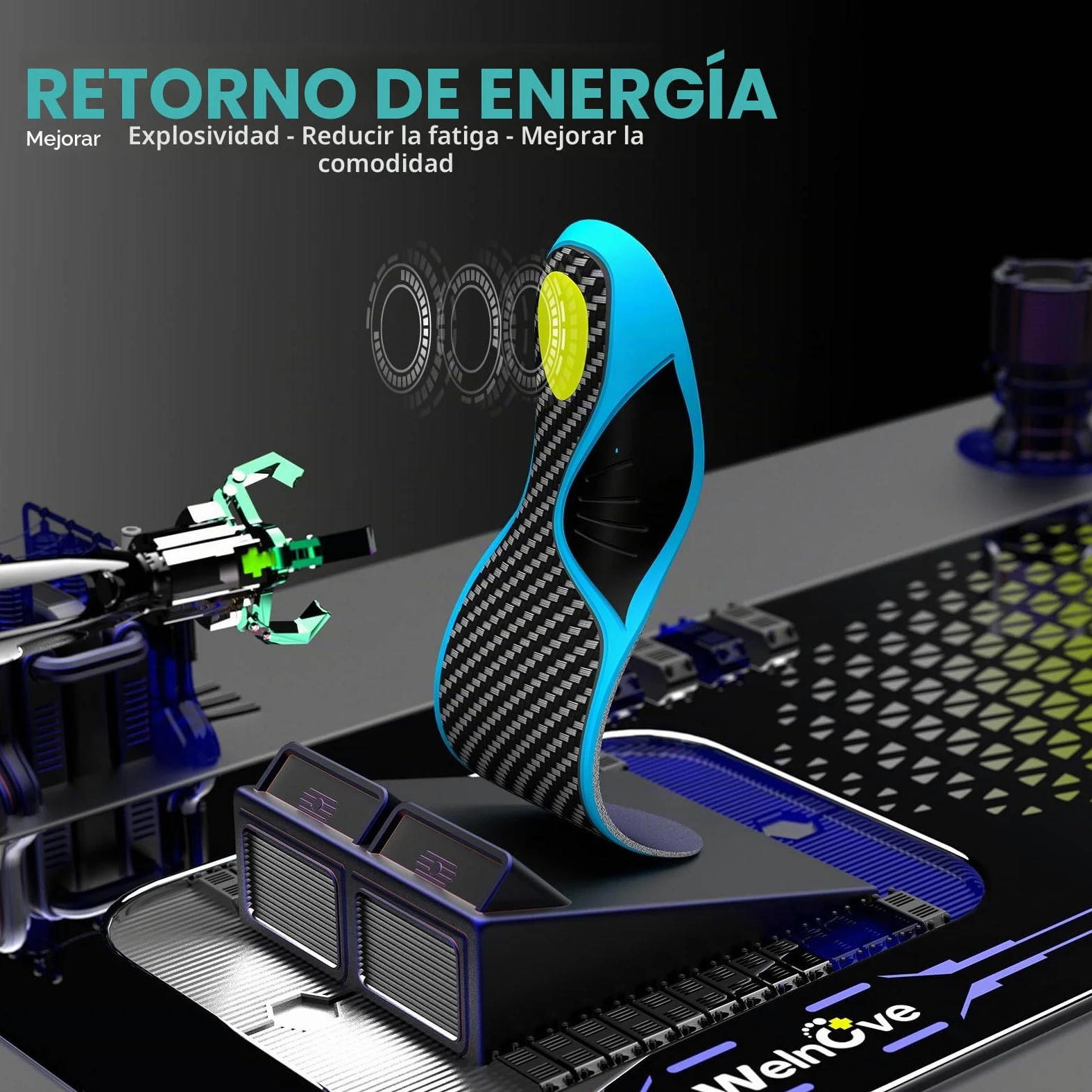 Plantillas de fibra de carbono con soporte para el arco - Welnove Plantillas de alto rendimiento amortiguadoras para deportes activos - Retorno de energía y protección contra lesiones-XXL 45-46