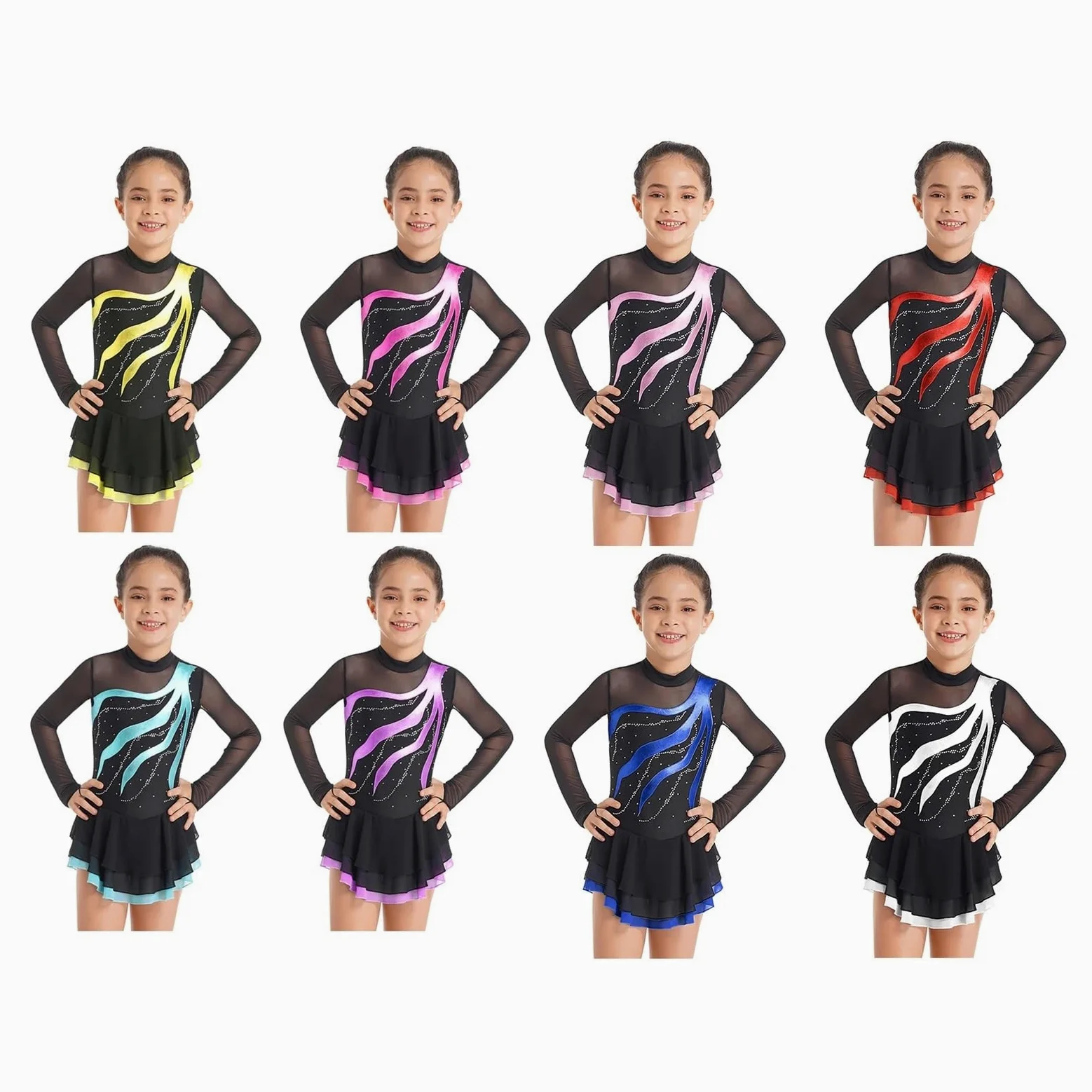 Vestido de Patinaje Artístico Malla de ballet y gimnasia for niñas, con diamantes de imitación, for patinaje artístico, baile de salón, entrenamiento y rendimiento