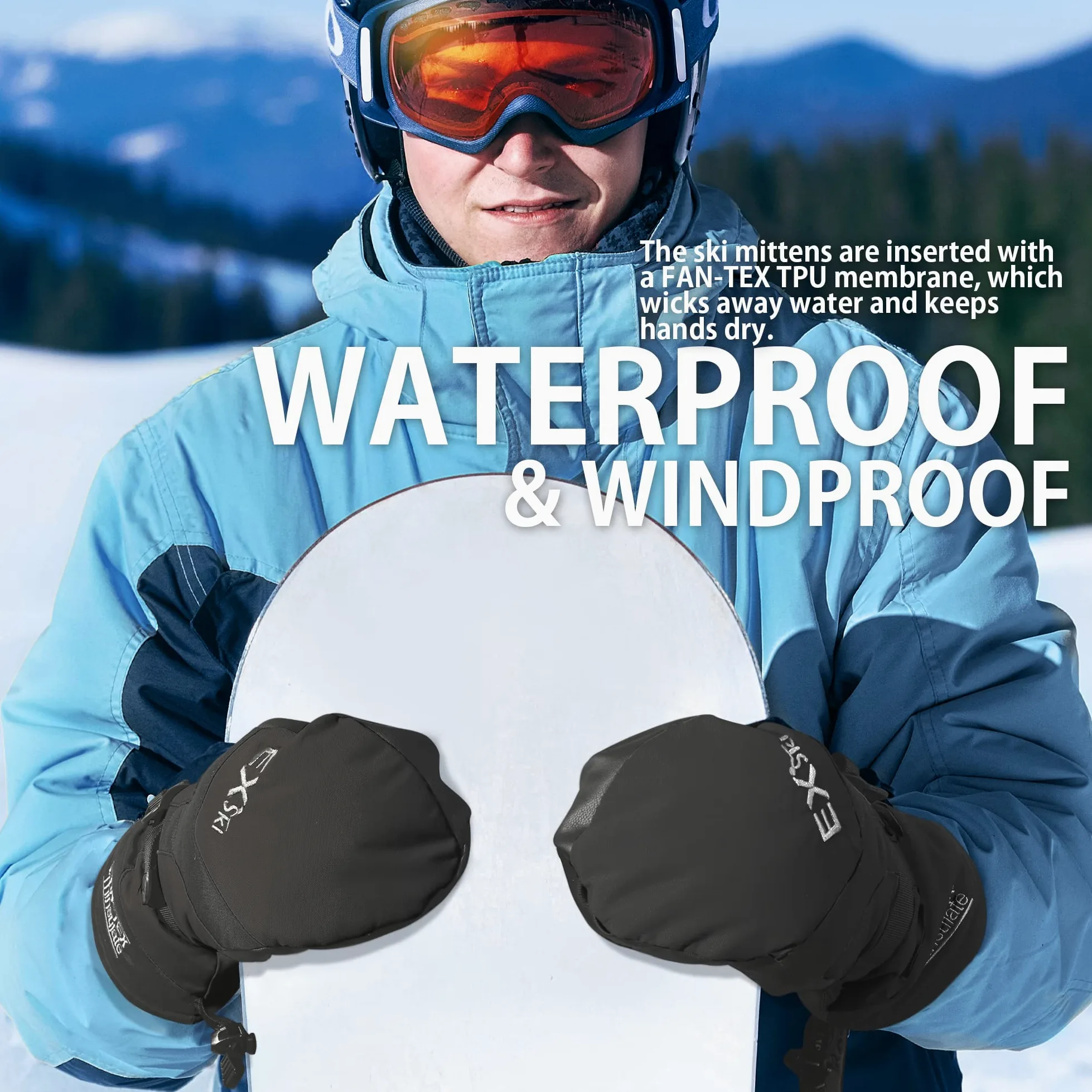 Manoplas Esquí Hombre Caliente Guantes Invierno Snowboard Impermeables Prueba Viento Térmica Thinsulate Mujer
