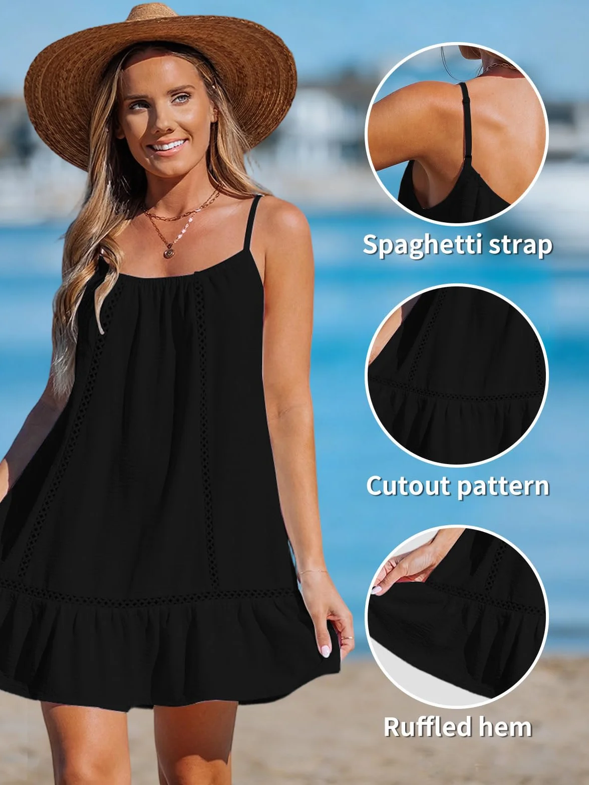 Vestido Verano Mujer Sin Mangas de Playa Corto con Tirantes Finos