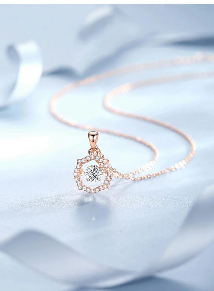 Collares de moissanita de oro blanco de 9K/14K/18K para mujer, collar hueco de halo con borde ondulado para mujer