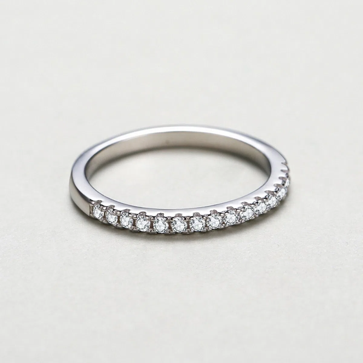 Anillo de oro para mujer, anillo de boda de oro real con diamantes, anillos de boda de oro blanco, media eternidad, anillo de aniversario para mujeres