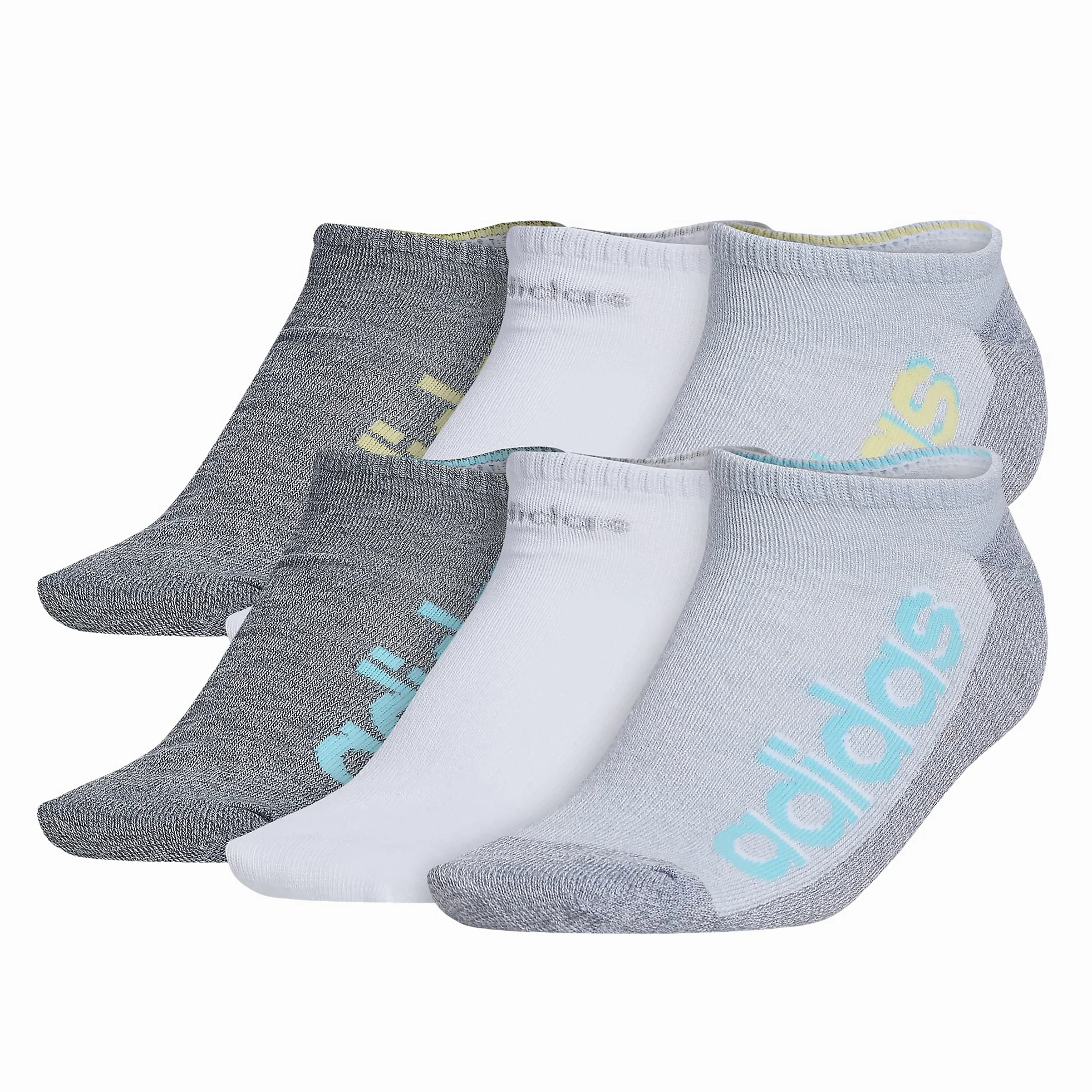 adidas womens Superlite Linear 3.0 No Show Socks (6-Pair), Grey/Bliss Blue/White, Medium