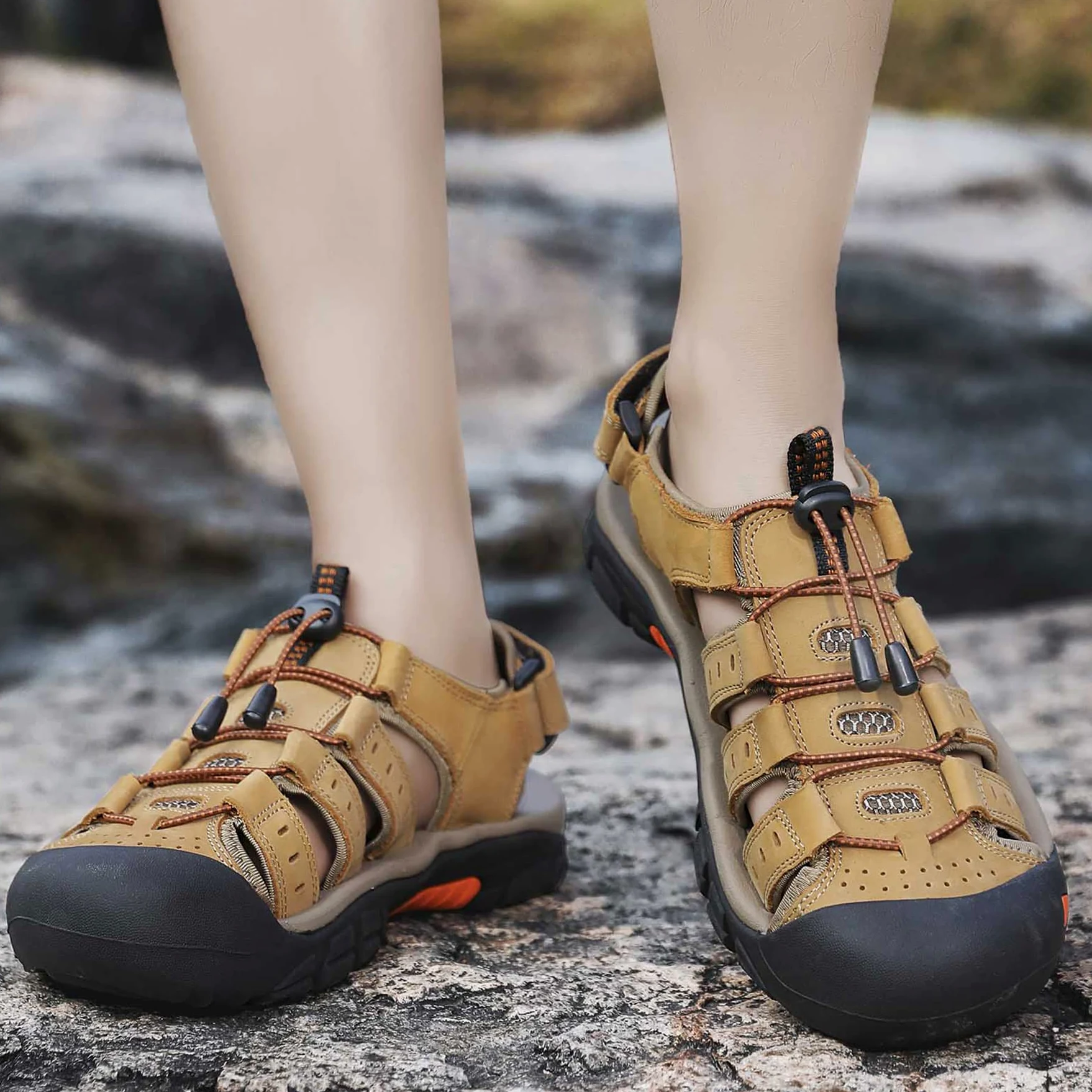 Sandalias de Senderismo para Hombres Verano Exterior Deportivas Zapatos Trekking Casual Zapatos de Montaña Cuero Sandalias de Playa Antideslizante Verano EU38-46
