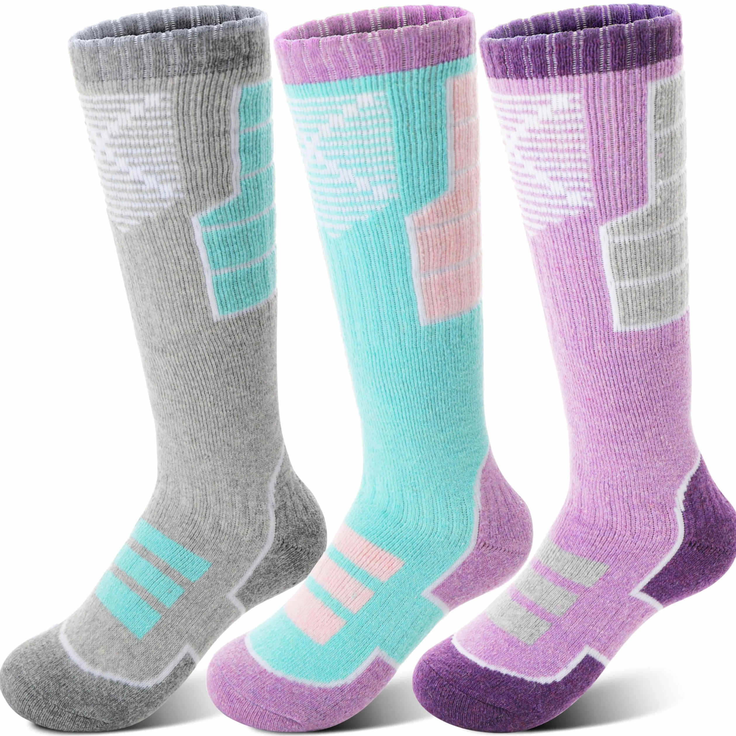 Anlisim - Calcetines de esquí de lana merina para niños, 3 pares de calcetines térmicos para invierno, cálidos y transpirables para esquí, snowboard