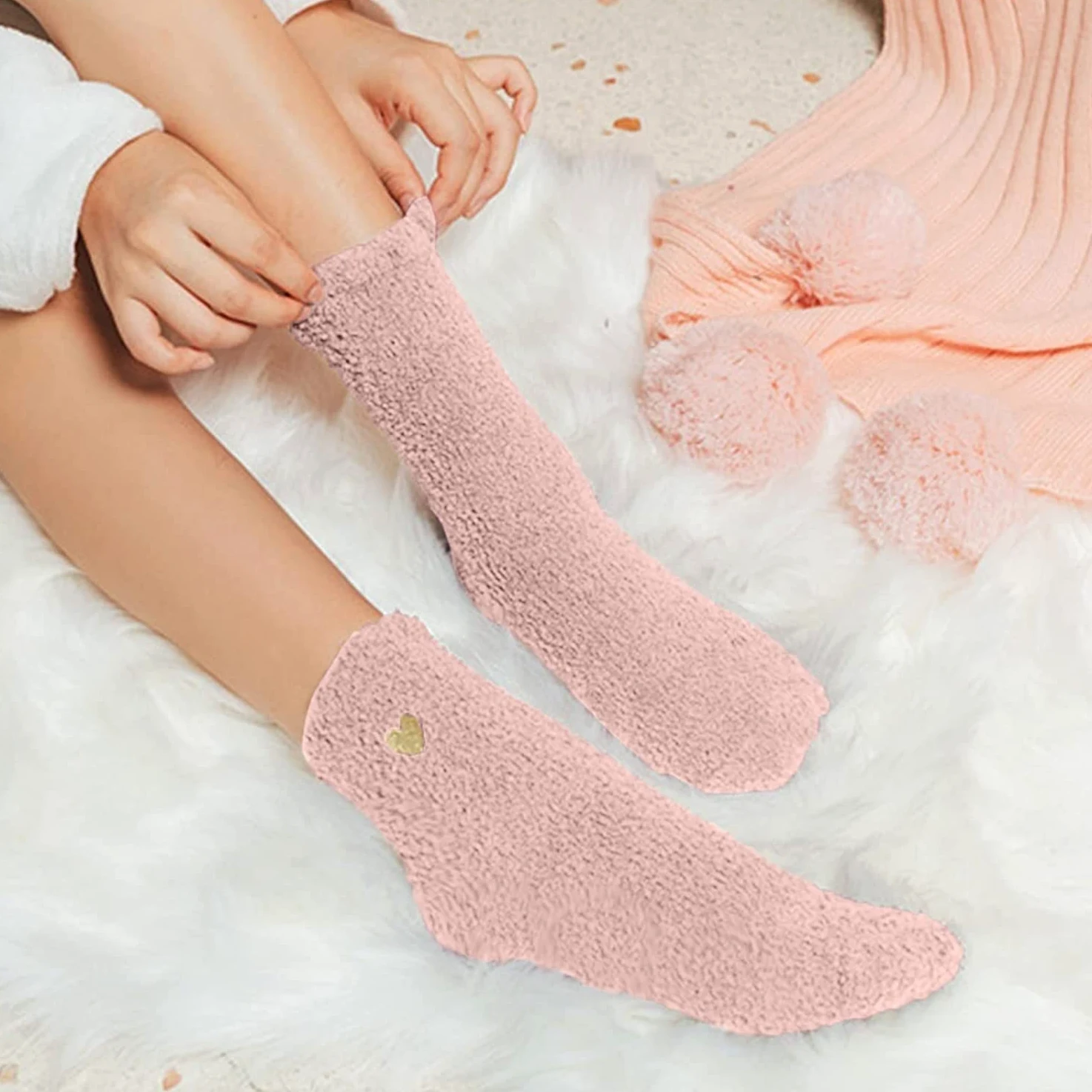 Calcetines Invierno 8 Pares De Calcetines Para Mujer Con Patrón De Corazón De Amor, Esponjosos, Súper Suaves, Cálidos, Gruesos, Acogedores Y Borrosos Calcetines Termicos
