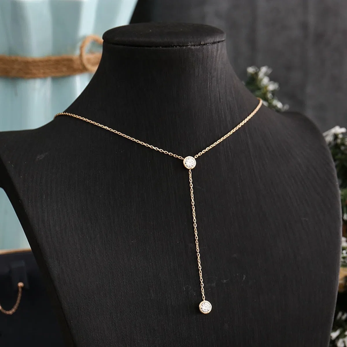 AMDXD Collar con colgante de oro real de 18 K/14 K/9 K, cadena en Y, moderna con moissanita, Au750/Au585/Au375, cadena vintage