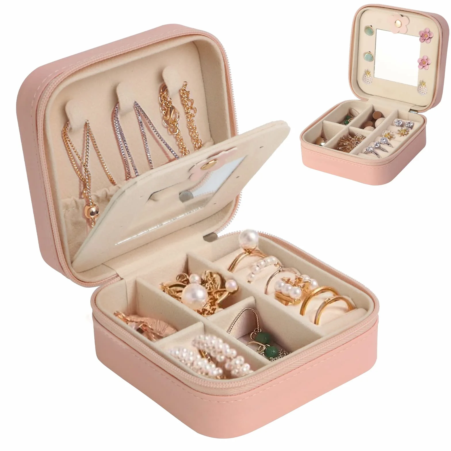 Talifoca Joyero de Viaje con Espejo, Pequeño, de Cuero PU para Pendientes, Anillos y Cadenas