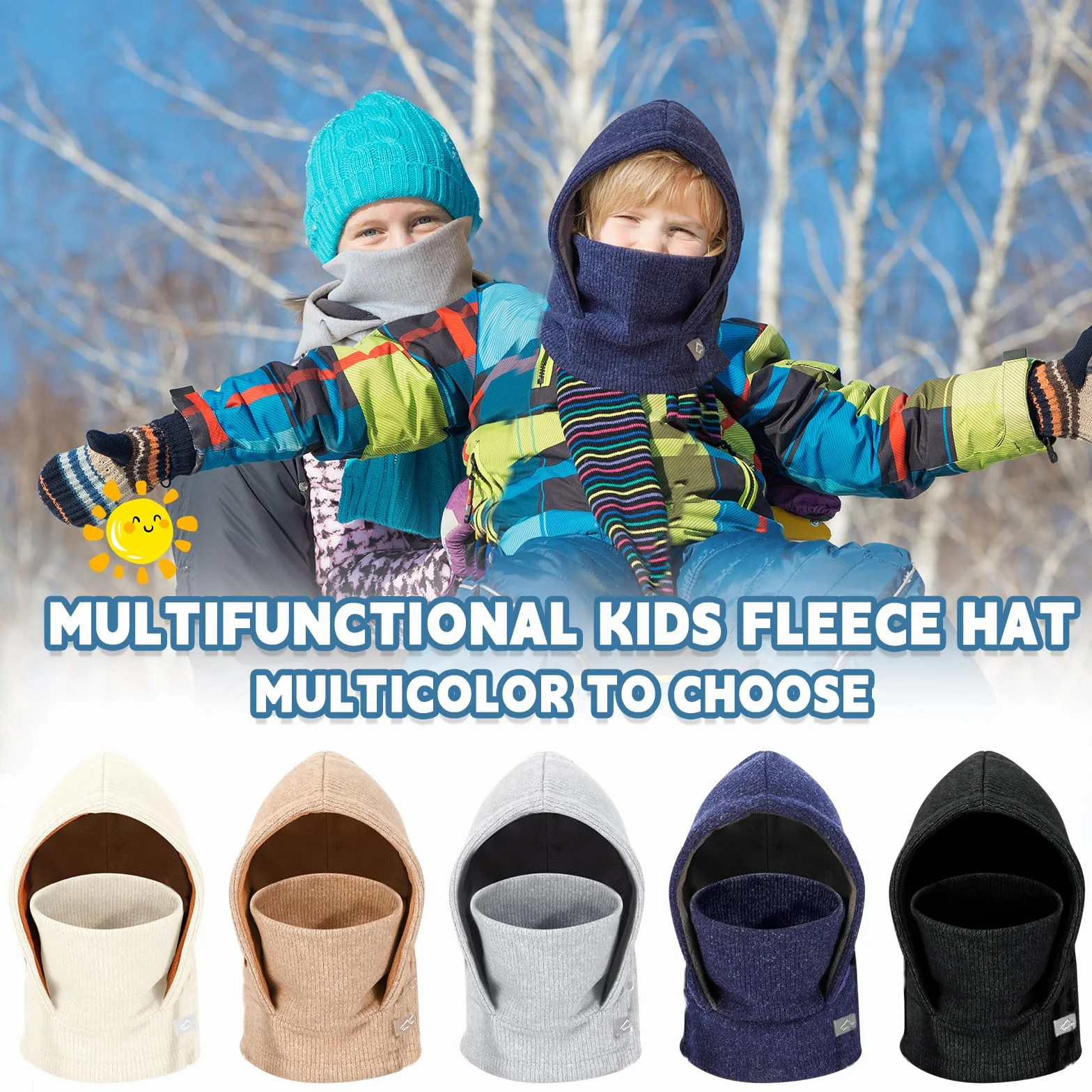Pasamontañas Térmico de Invierno para Niños 4-10, Máscara de Esquí y Ciclismo, Forro Polar, Calentador de Cuello