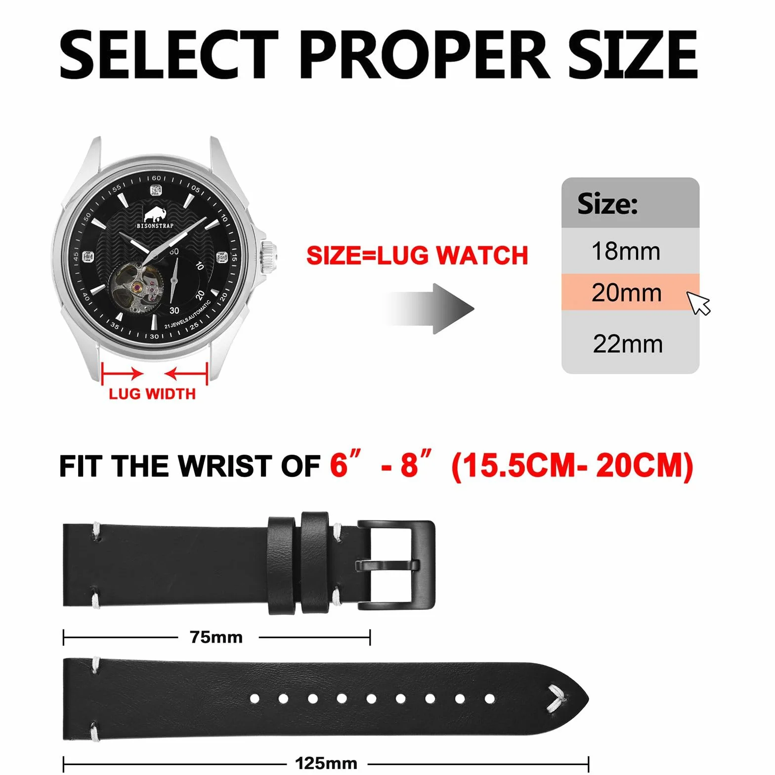 BISONSTRAP Correa de Reloj de Cuero Antiguo, Correas de Repuesto para Hombres, Liberación Rápida, Ancho de Correa 18mm 20mm 22mm