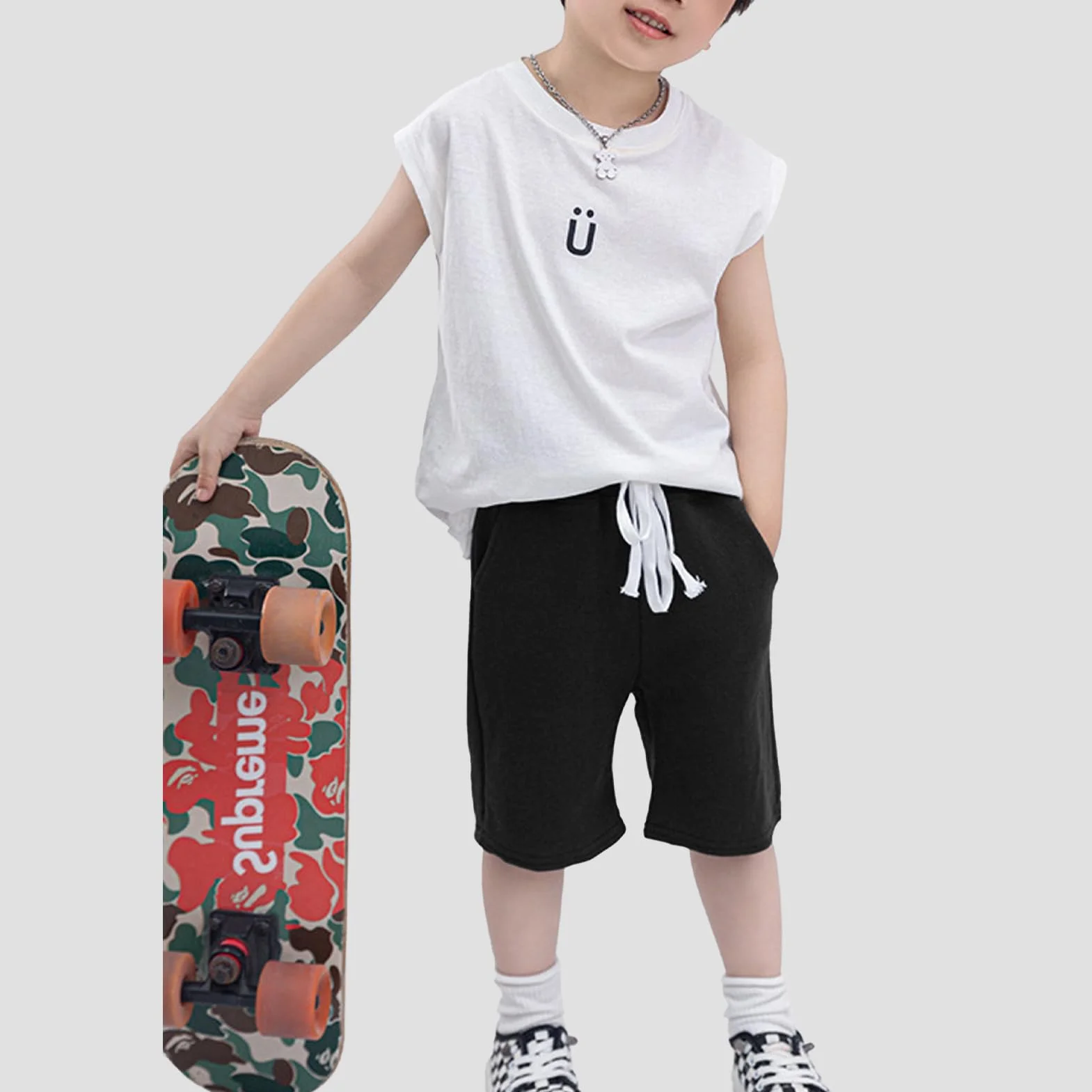 Pantalones Cortos Algodón Verano para Niños Bermuda Color Sólido 3-8 Años