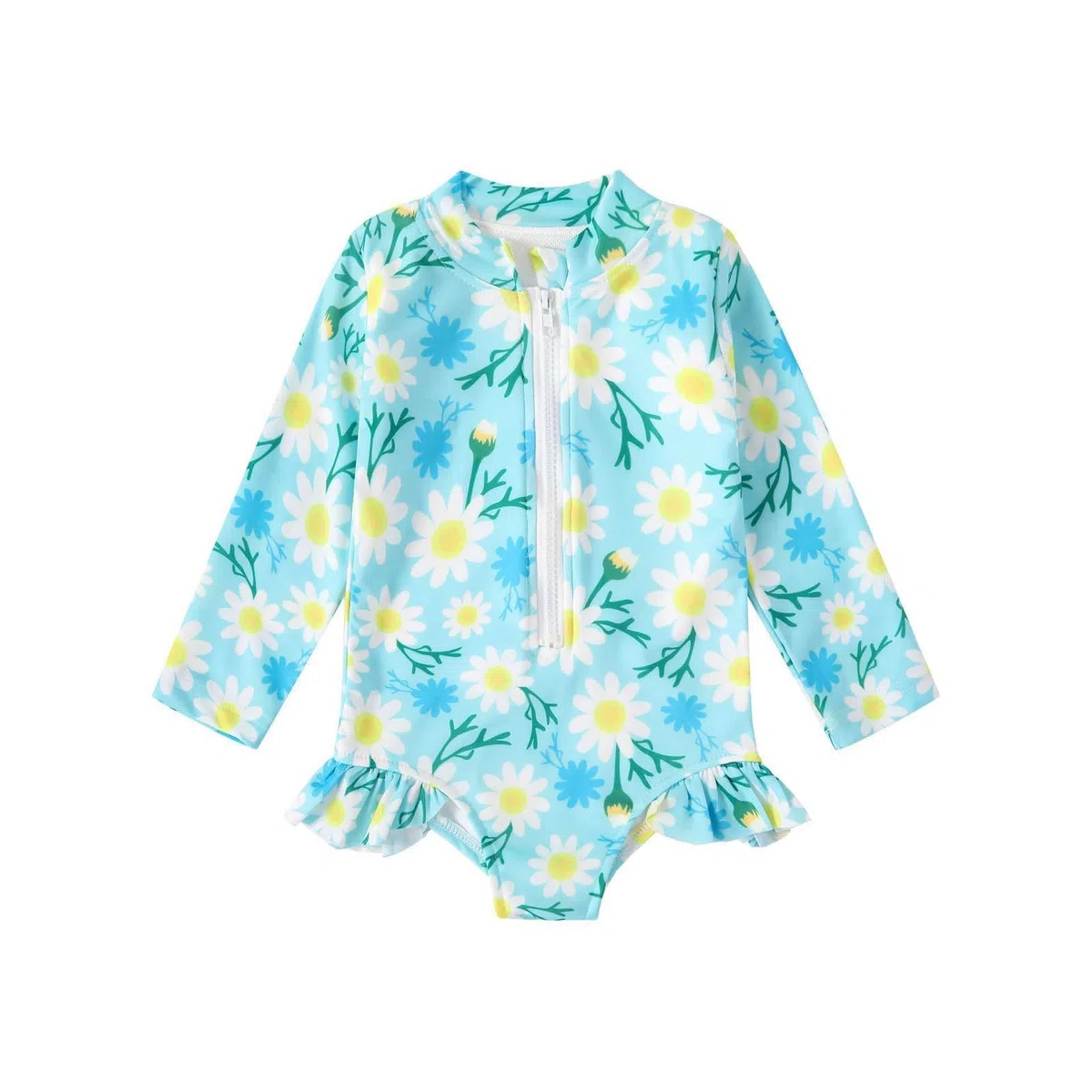 Generisch Bañador de manga larga con estampado floral colorido y cremallera completa para niñas Rashguard con UPF 50+ para aguas termales y resorts de playa