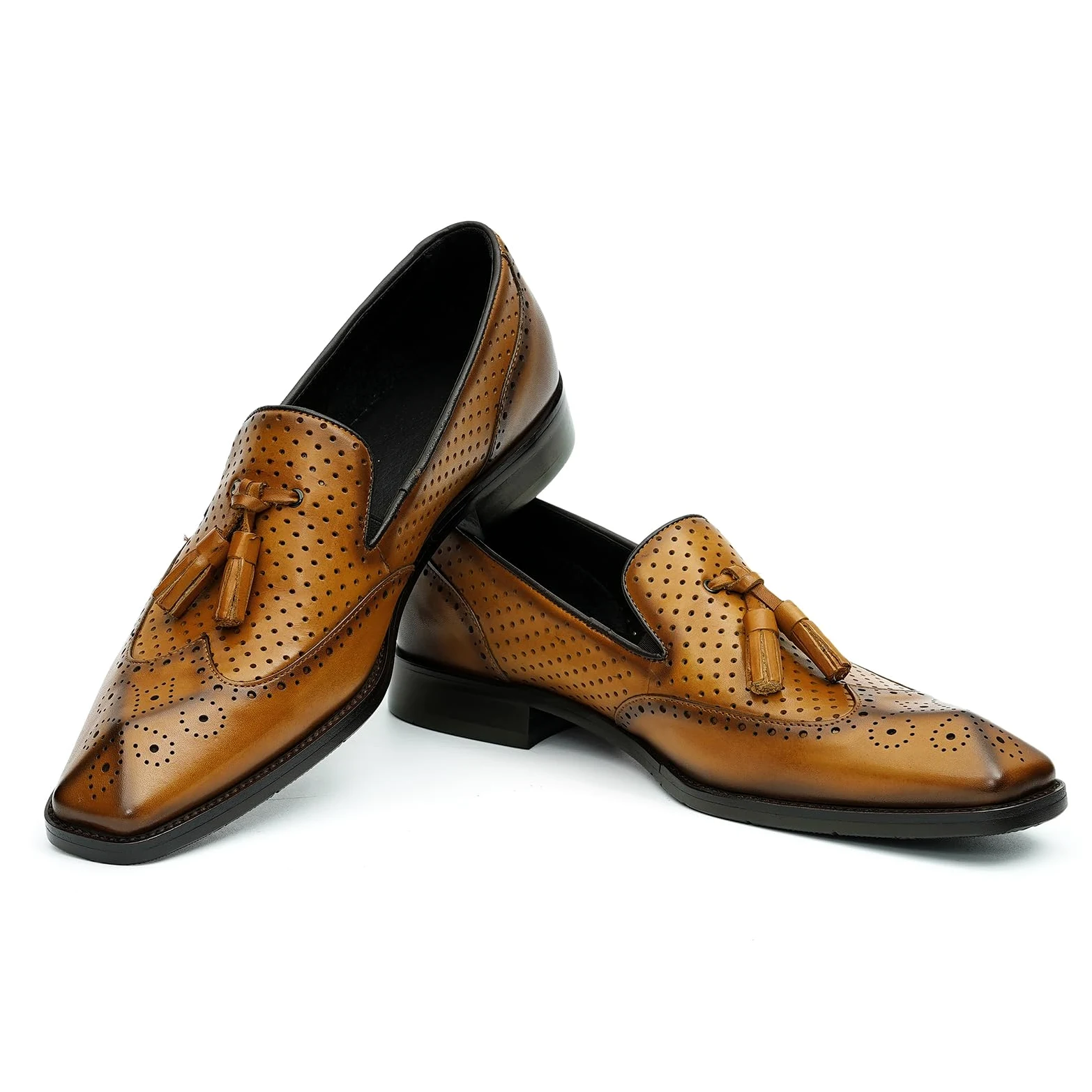 Mocasines con Borlas para Hombres Brogues Huecos Transpirables Zapatos Slip On en Cuero