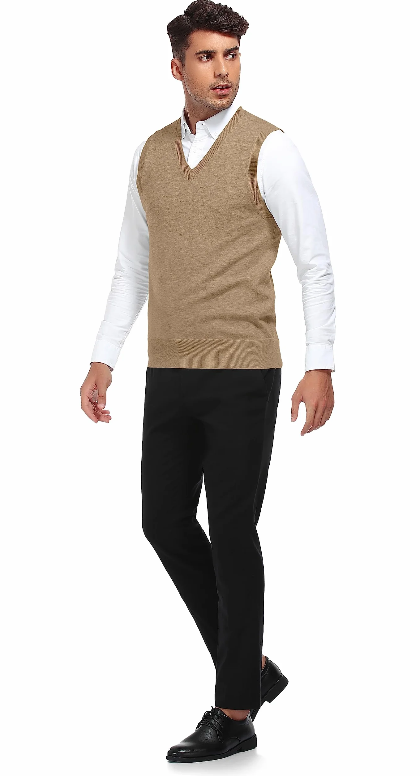 KUYIGO Hombres sin Mangas suéter Chaleco clásico de Negocios Caballero V Cuello de Punto de Punto Chaleco suéter Tank Tops