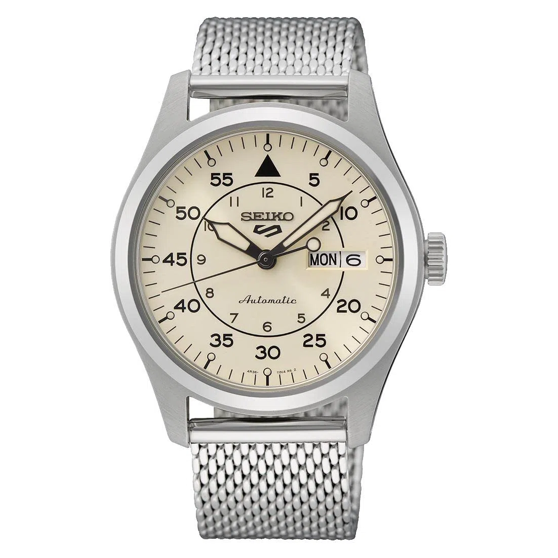 Seiko 5 Estilos de Trajes de Campo Deportivo | Esfera Crema | Pulsera de Malla de Acero SRPH21K1