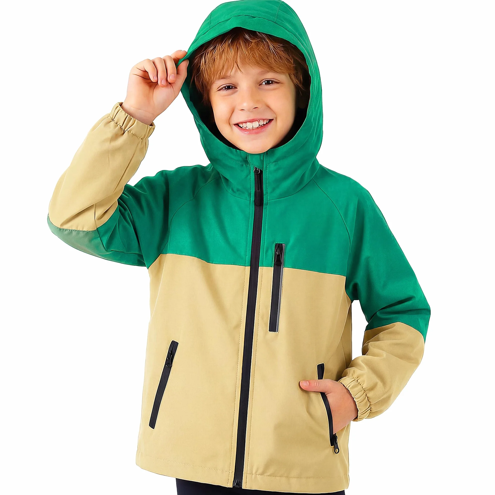 Chaqueta Impermeable Infantils, Chubasquero con Tiras Reflectantes y Bolsillos Cremallera, Ligero Cortavientos con Capucha, Ropa Abrigo Niñas Niños Exterior Escuela para Edad 5-13