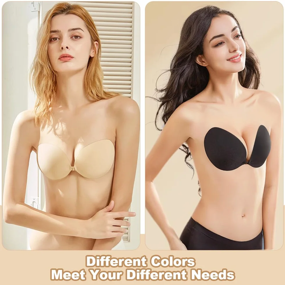 Flintronic 3 Pares Sujetador Adhesivo sin Tirantes, Invisible Silicona Bra Push Up, Reutilizable