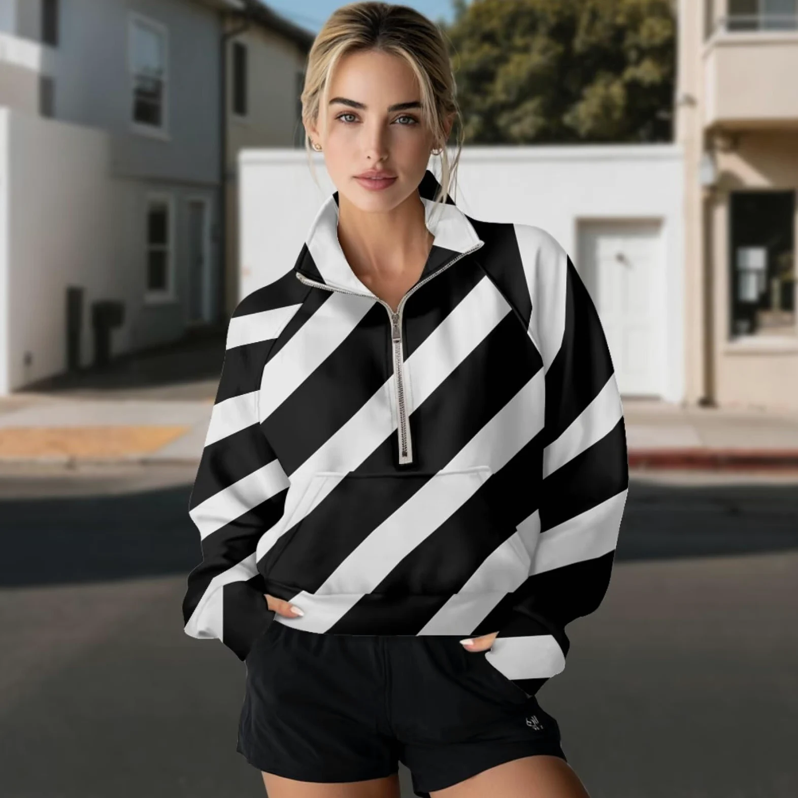 Poceacles Sudadera de media cremallera para mujer, con agujero para el pulgar, manga larga, cuello alto, sudadera con bolsillo, para otoño e invierno