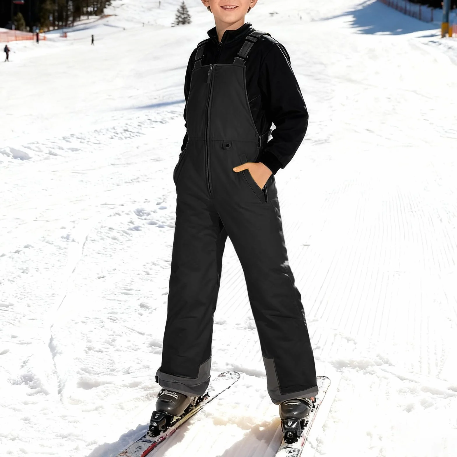 Pantalones de esquí impermeables y cálidos para niños con tirantes