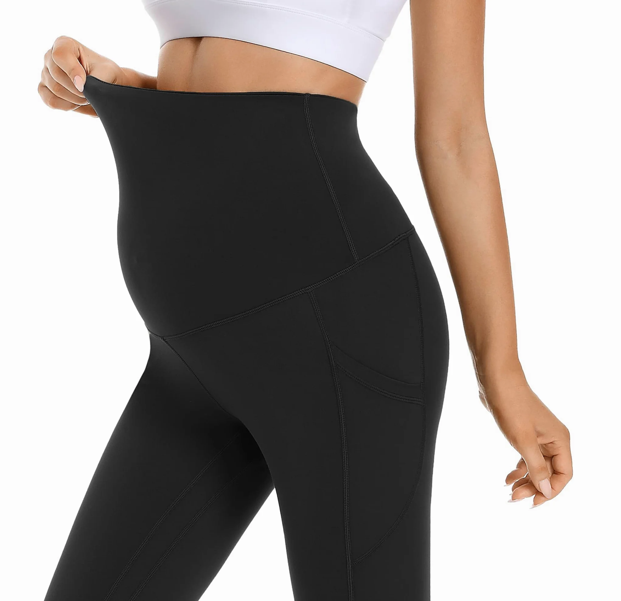 Leggings de maternidad para mujer con bolsillos, opacos, largos, elásticos, para maternidad, para embarazo, leggings de maternidad