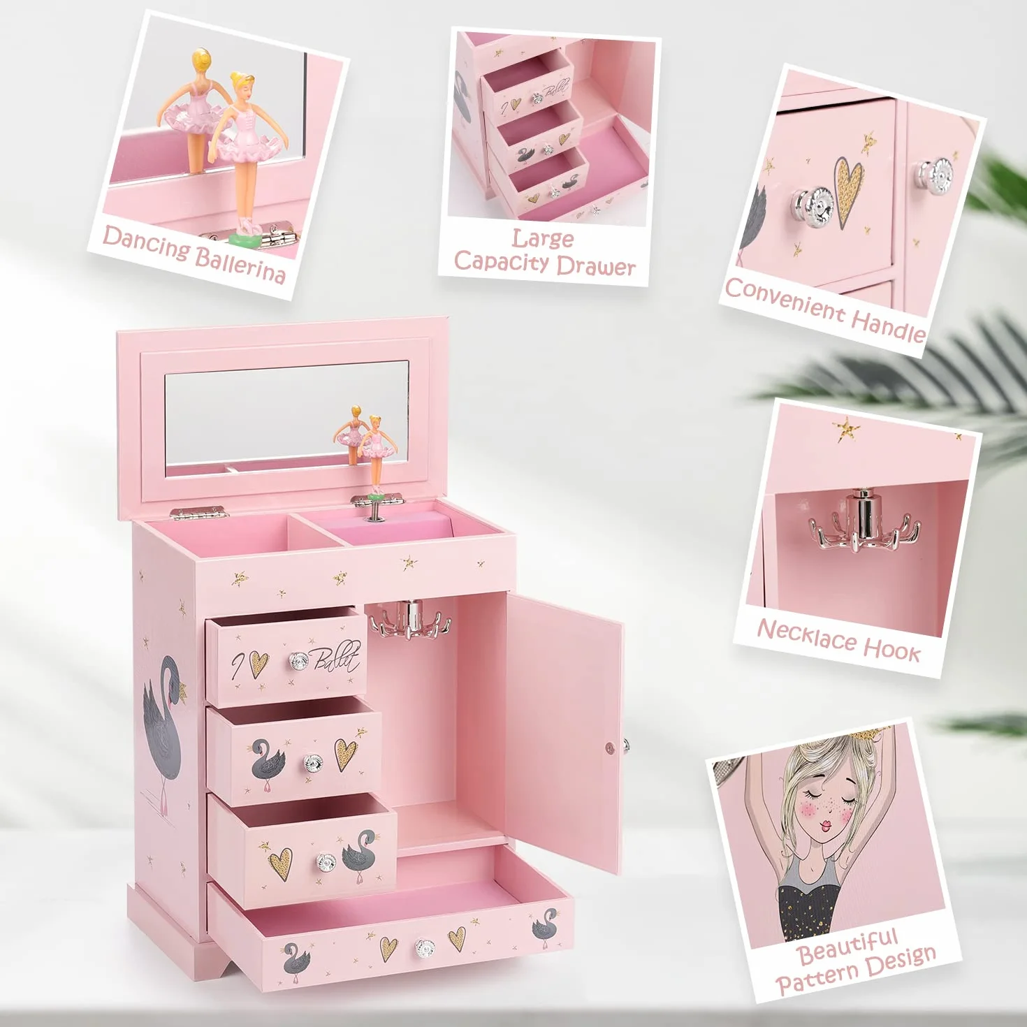 Joyero grande caja musical 5 capas puerta oscilante bailarina giratoria juego joyas unicornio organizador niñas niños