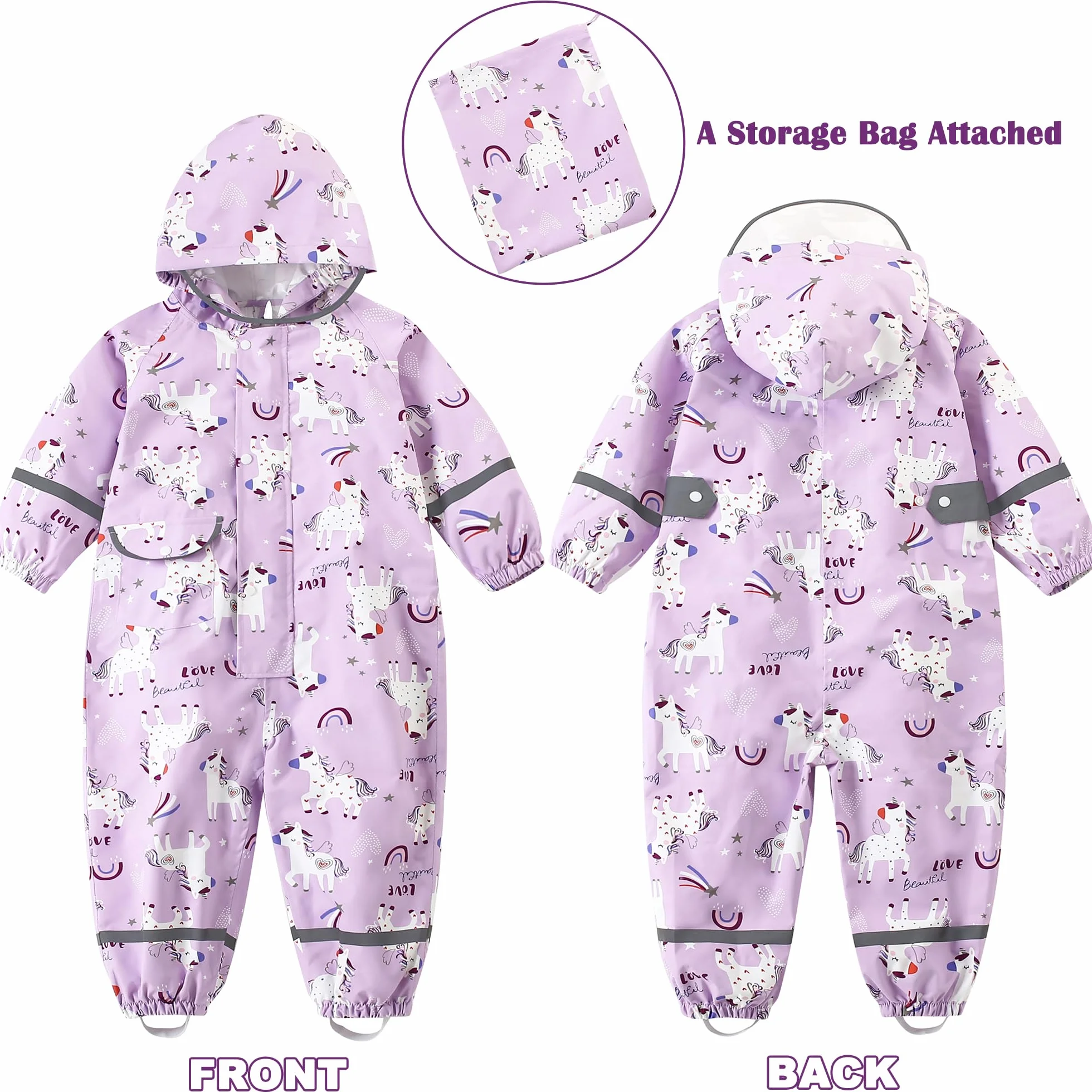 Fewlby Chubasquero Niñas Traje Impermeable, Chaqueta de Lluvia Poncho con Capucha Niños Traje de Lluvia Abrigos Impermeables Reutilizable Mono Impermeable 1-10 Años