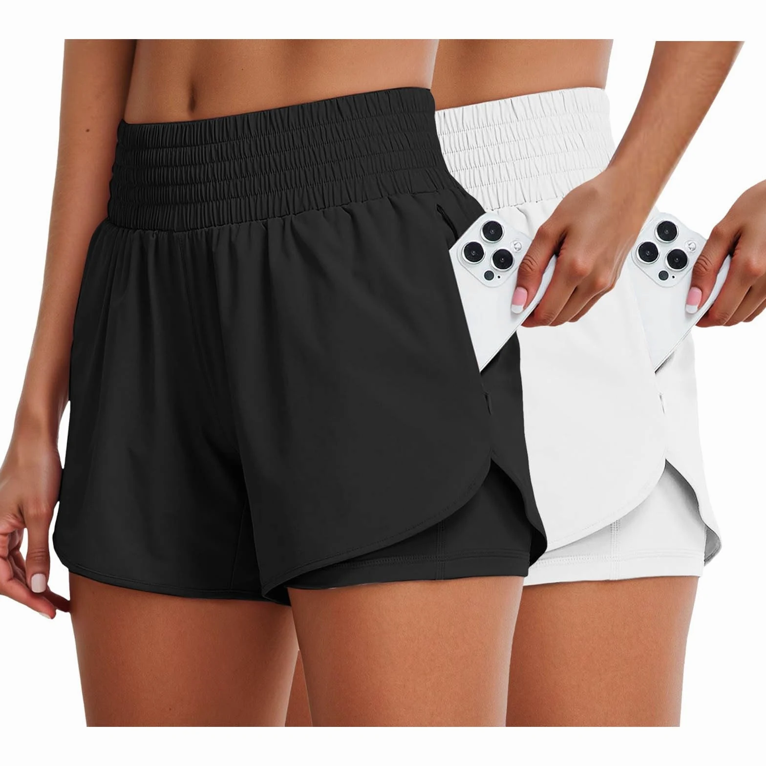 Pantalones Cortos Yoga Cintura Alta Anchura con Forro Incorporado Transpirables Secado Rápido para Entrenamiento Gimnasio Usar General Mujer Tejido Elástico Cómodos Funcionales Bolsillo