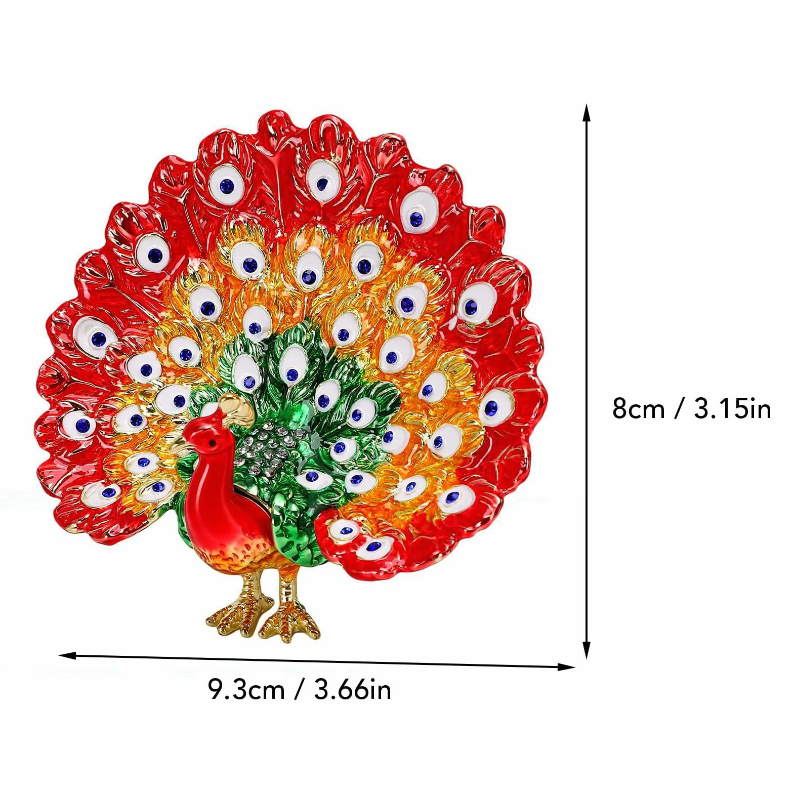 Luocute Caja de Baratija de Pavo Real Esmaltada, Joyero Pintado a Mano con Diamantes de Imitación y Cierre Magnético, para Decoración del Hogar (rojo)
