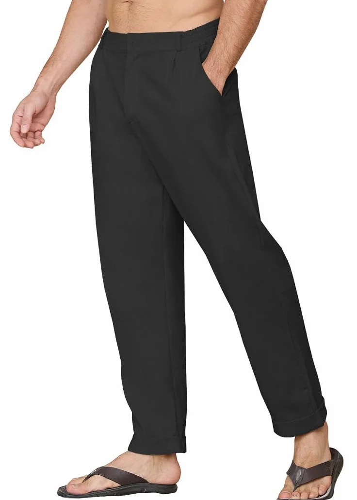 Yutdeng Pantalones Lino Hombre Verano Pantalon Largo Pantalón Lino Algodón Ligeros con Bolsillos Cintura Elástica Pantalon Vestir Casual Anchos Pantalones de Verano Hombre Regular Fit