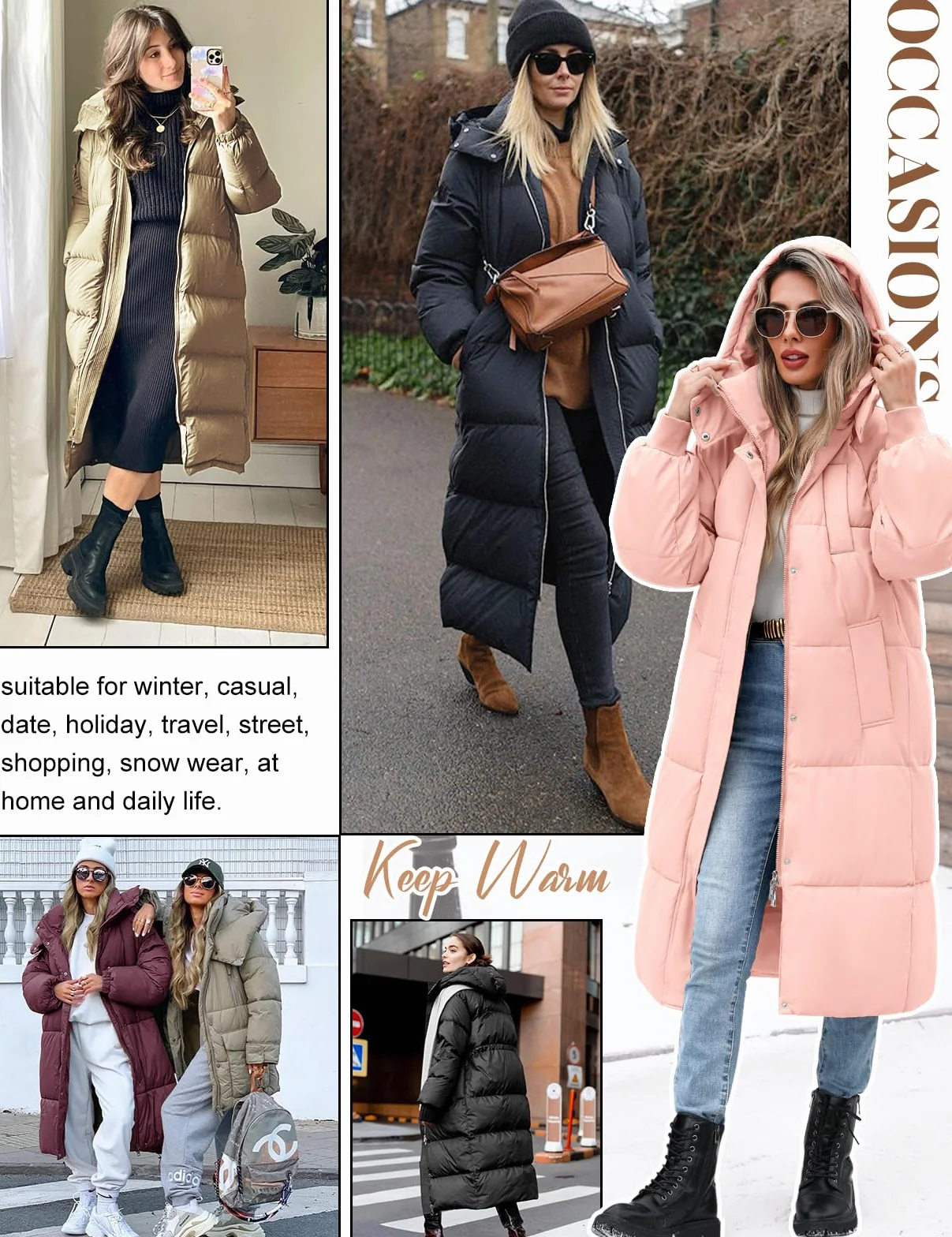 Vancavoo Abrigo Largo de Acolchado para Mujer Chaqueta de Invierno Cálido