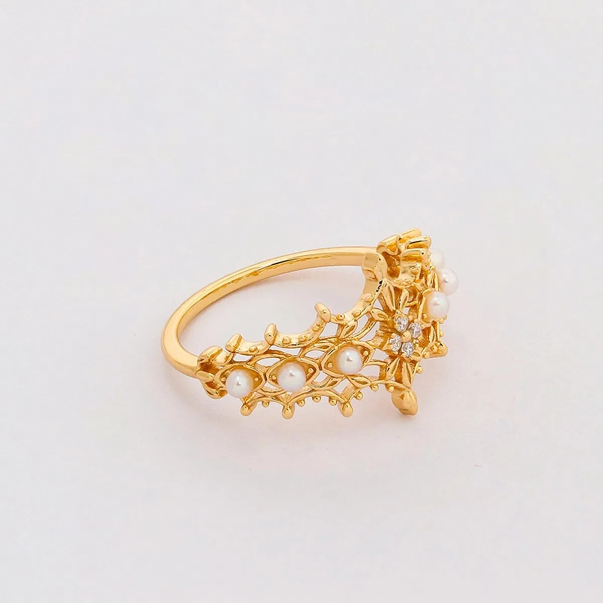 Anillo de boda de oro amarillo Au 375/585/750 con perla, forma clásica retro
