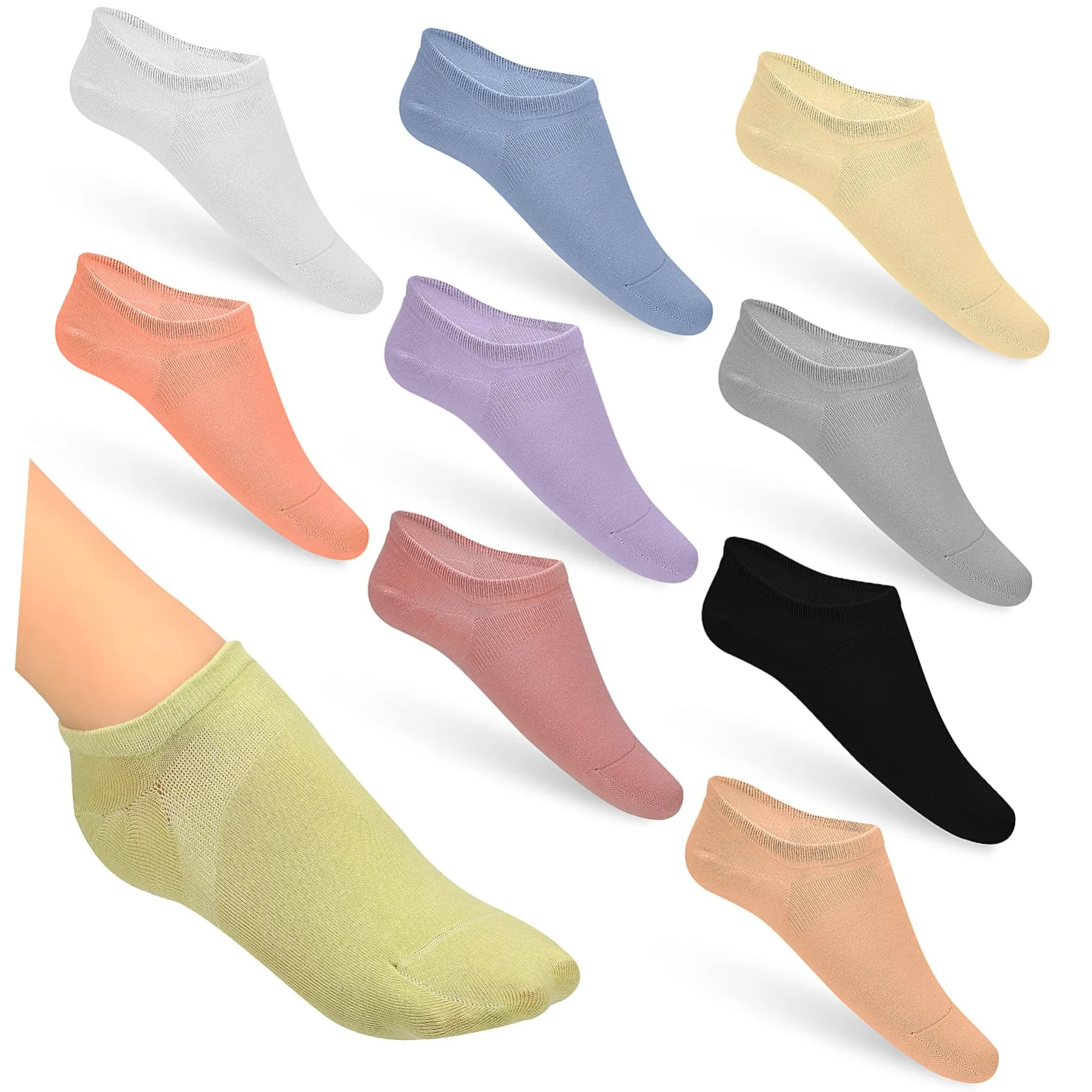 KOMBIUDA 12 pares Calcetines Tobilleros para Mujer Algodón Transpirable Antideslizante Absorbente de Sudor para Running y Uso Casual