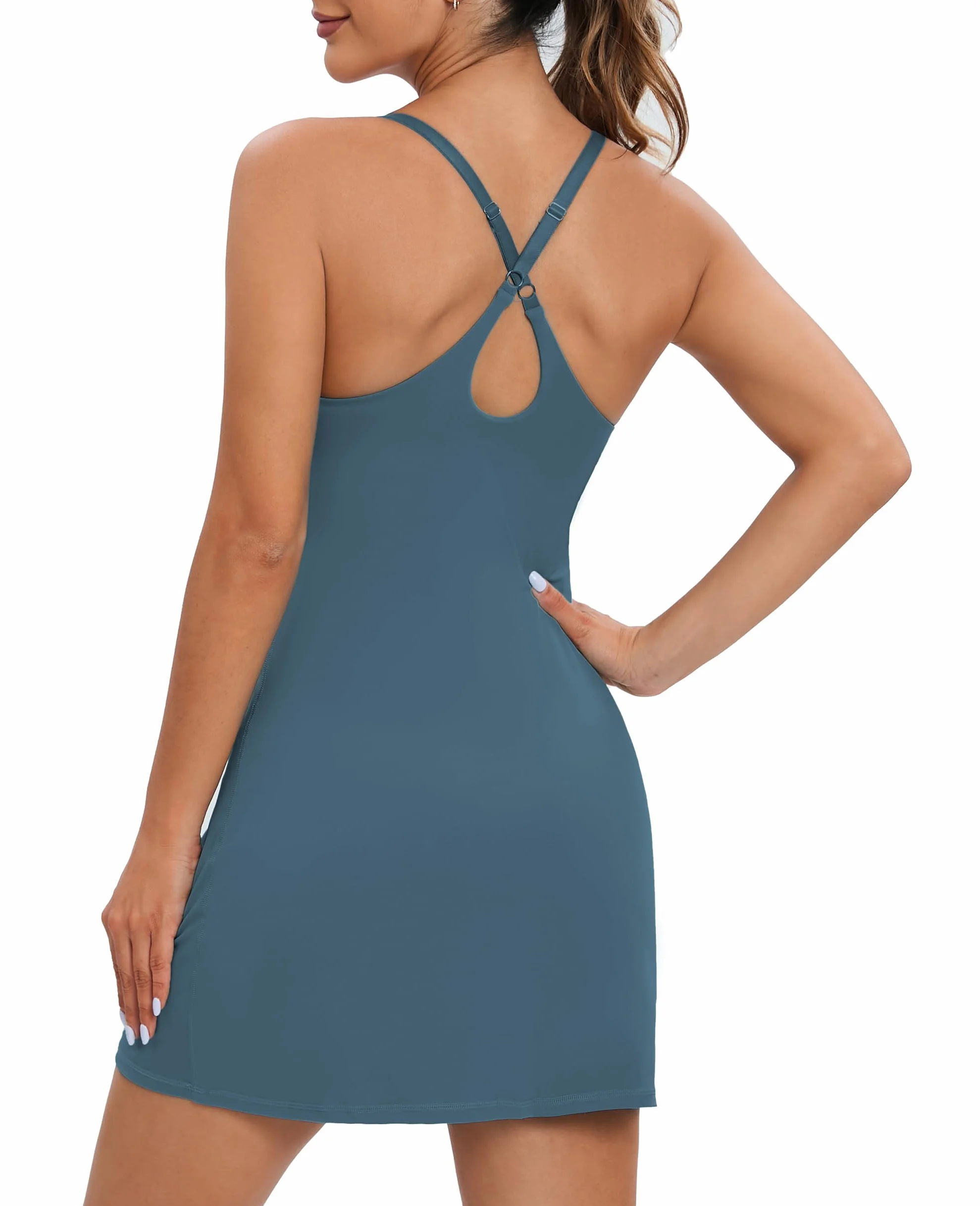 Timuspo Vestido de tenis para mujer con pantalón y sujetador integrado, tirantes ajustables y bolsillos