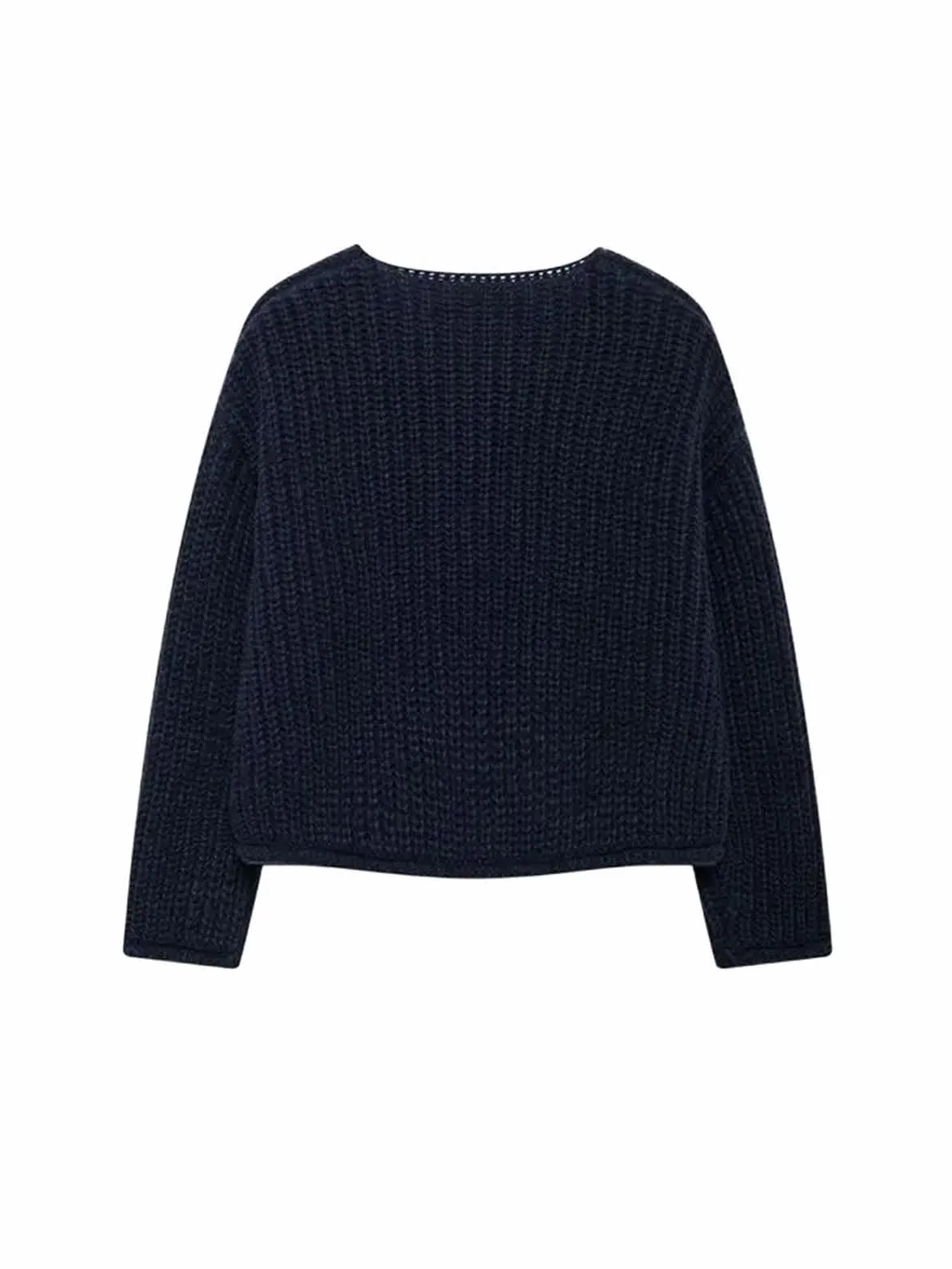 Suéter de Punto de Manga Larga for Mujer, Botones Dorados, Bolsillos de Parche Delanteros, Cuello Redondo, Prenda Exterior Femenina(Sky Blue,L)
