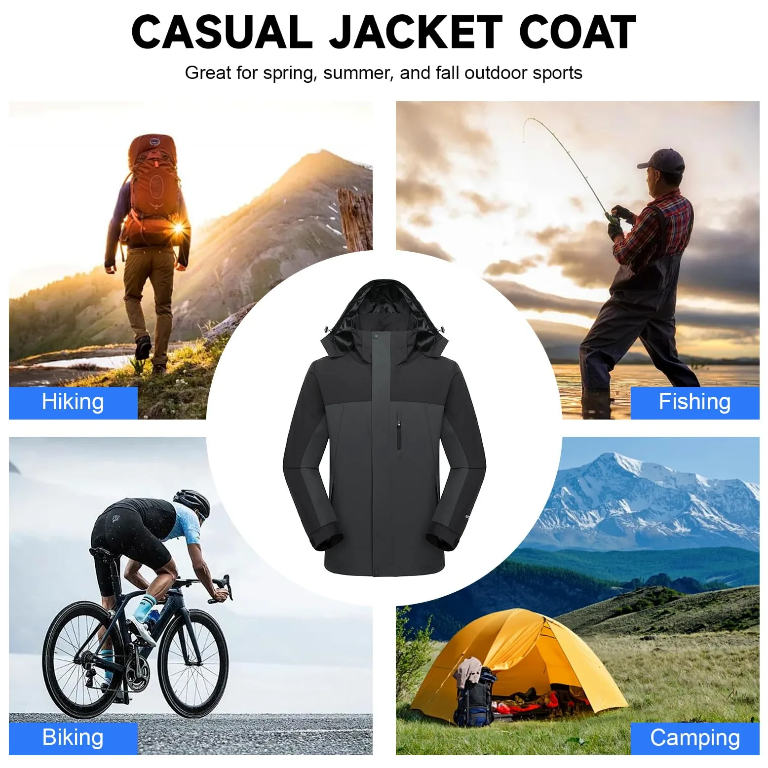 LHHMZ Chaqueta impermeable Hombre, Chaquetas Ligeras Transpirables, Chaqueta Casual de Uso Diario, Chaqueta de trabajo con capucha
