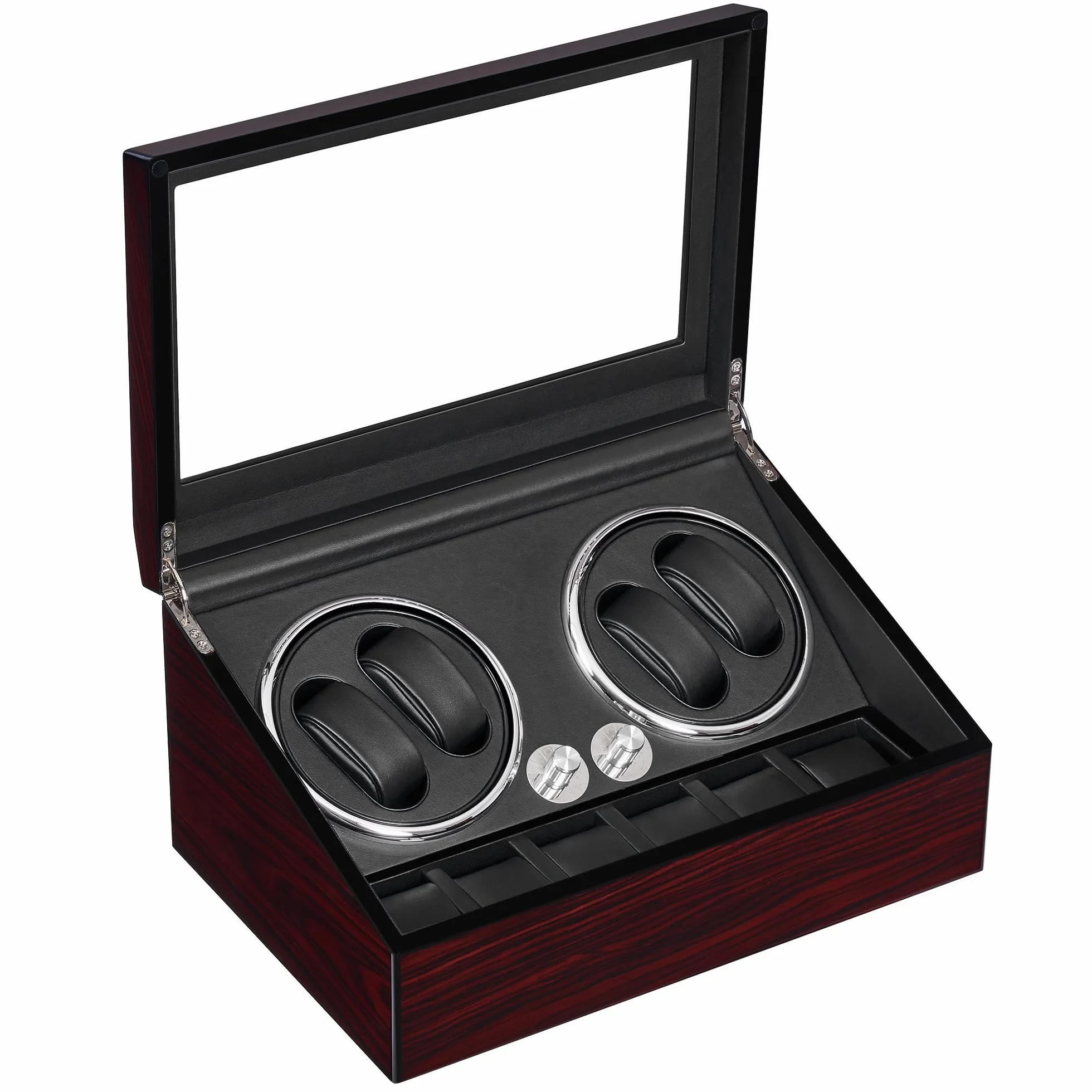 ANWBROAD Enrollador para Relojes Automáticos Caja Giratoria Automática con 4+6 Compartimentos para Relojes y Joyas Silencioso Watch Winder con LED & Motor Mabuchi & 4 Modos JWW002Y